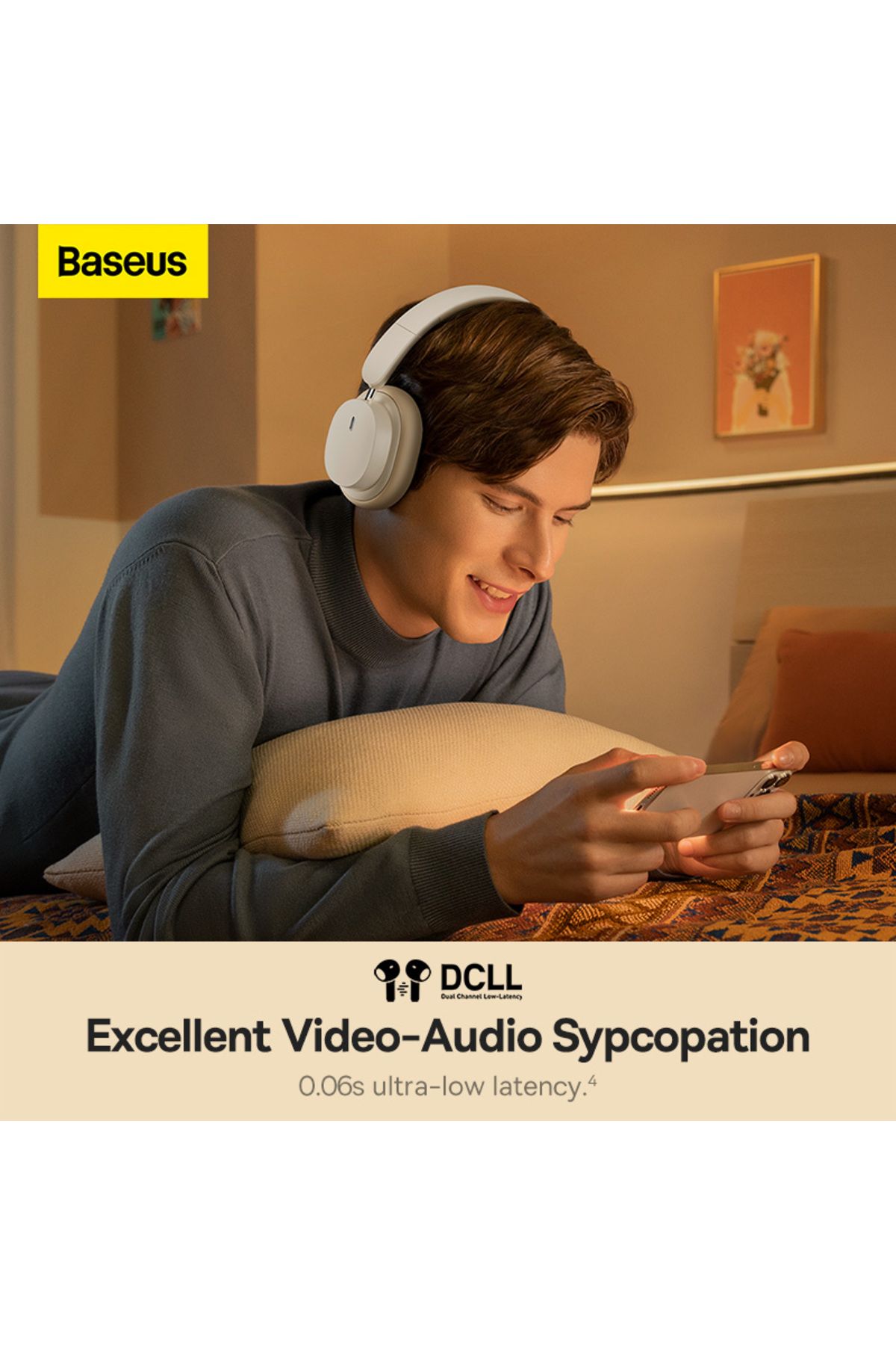 Baseus-BASEUS Bowie D05 Wireless Bluetooth Headset Foldable HiFi Stereo Music Headphone - Creamy White 7