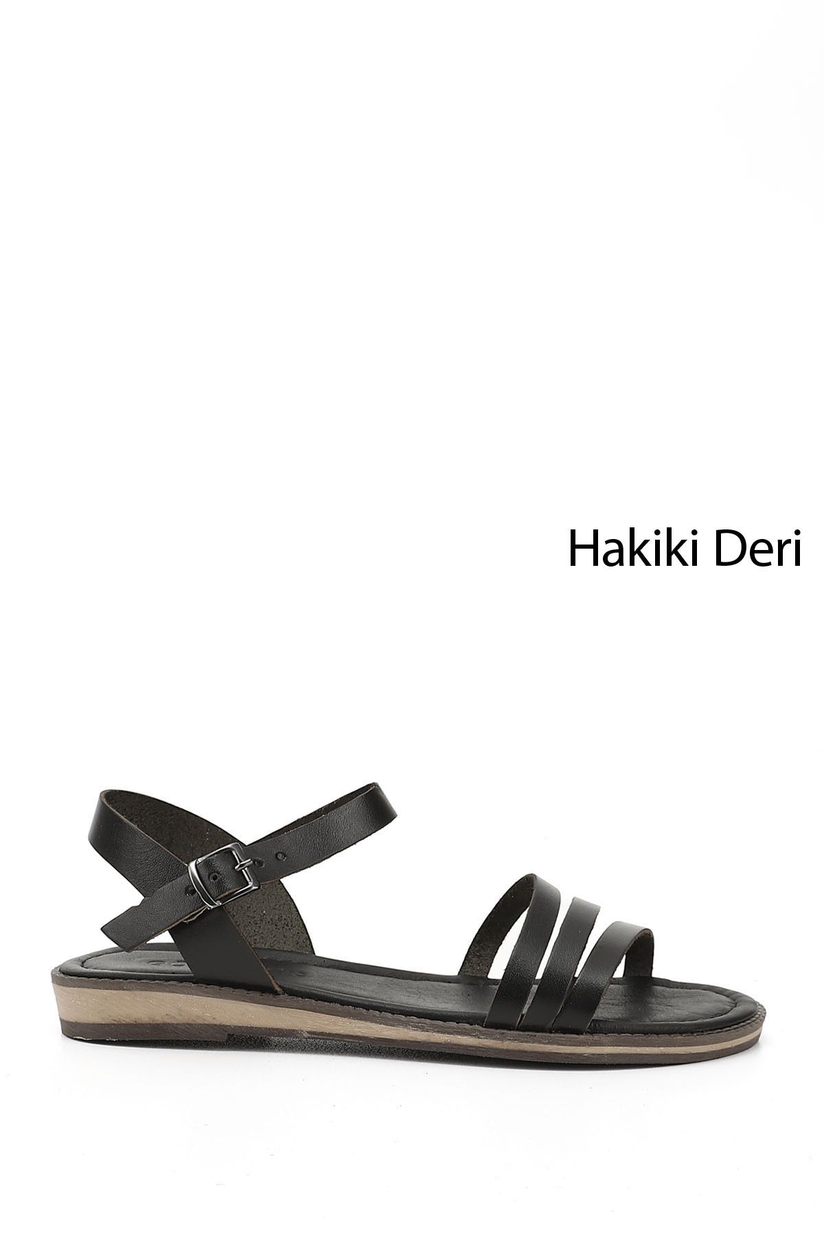 GÖNDERİ(R) Kadın / Kız Siyah Hakiki Deri Sandalet