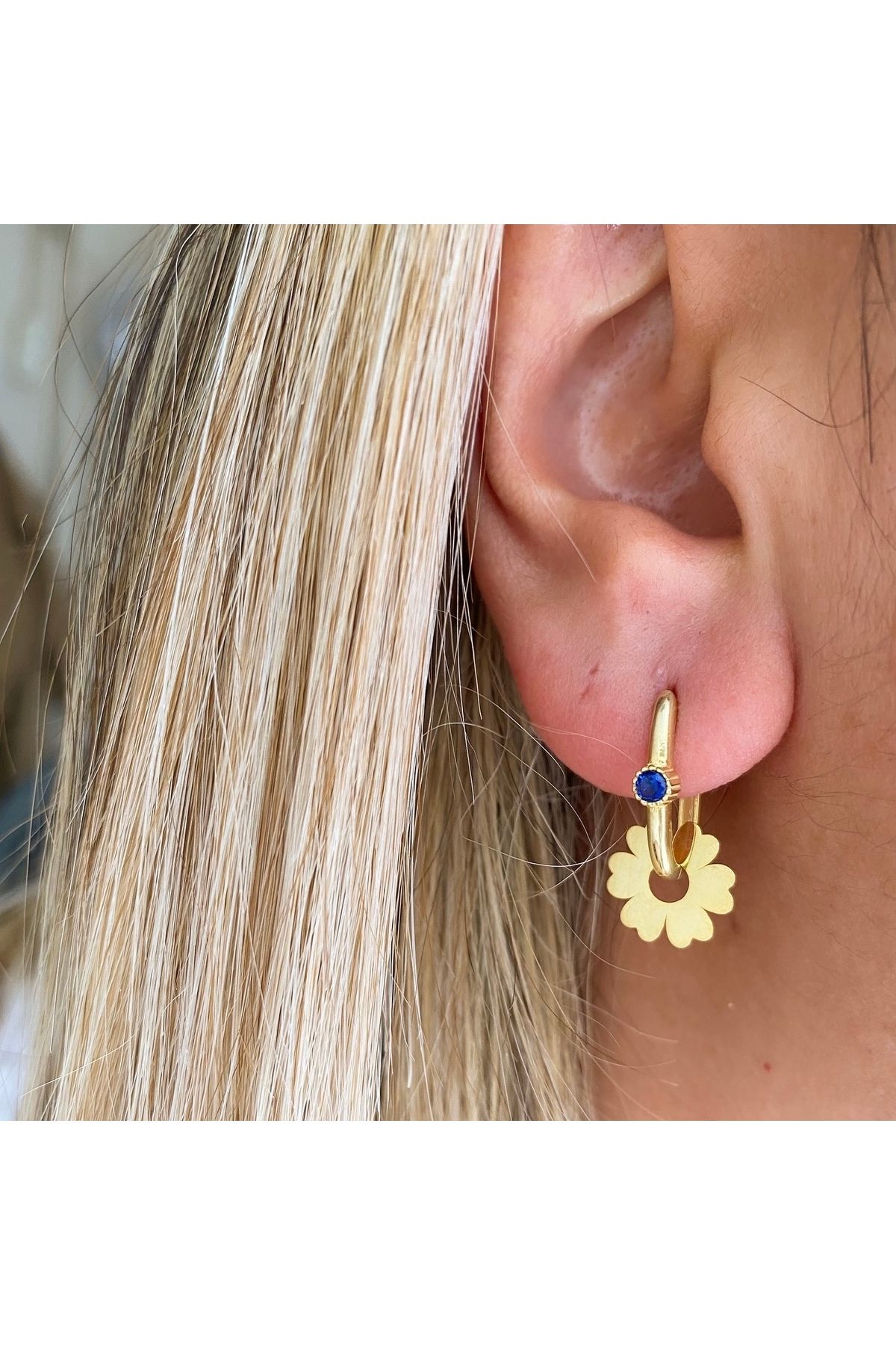 simurg jewellery Mavi Taşlı Gümüş Göçmen Küpe