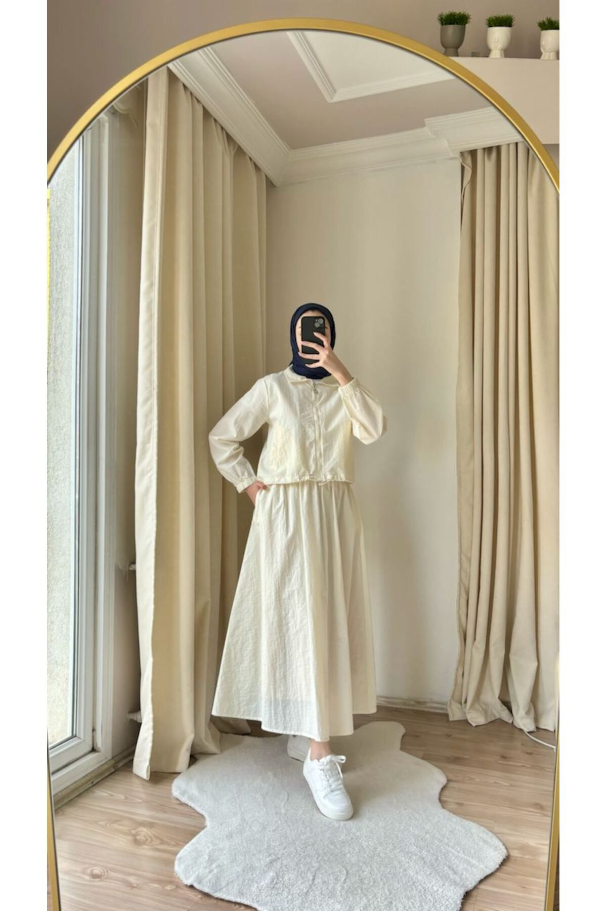 Suede Style 8981 - Şık Rahat Büzgülü Kadın Dokuma Etek Ceket Takımı