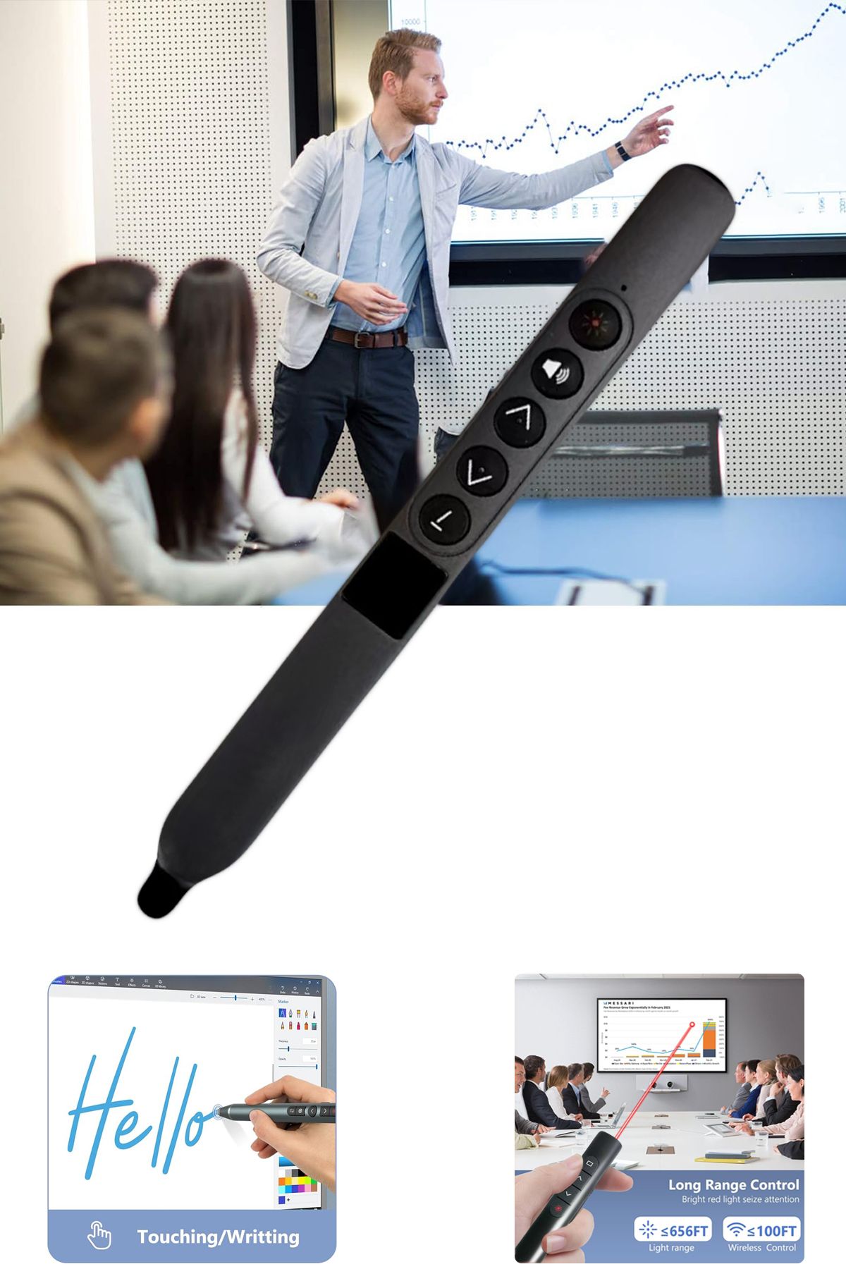 TEKNETSTORE Akıllı Tahta Dokunmatik Yazım Kalemi Slayt Dijital Sunum Kumandası Wireless Presenter Pointer