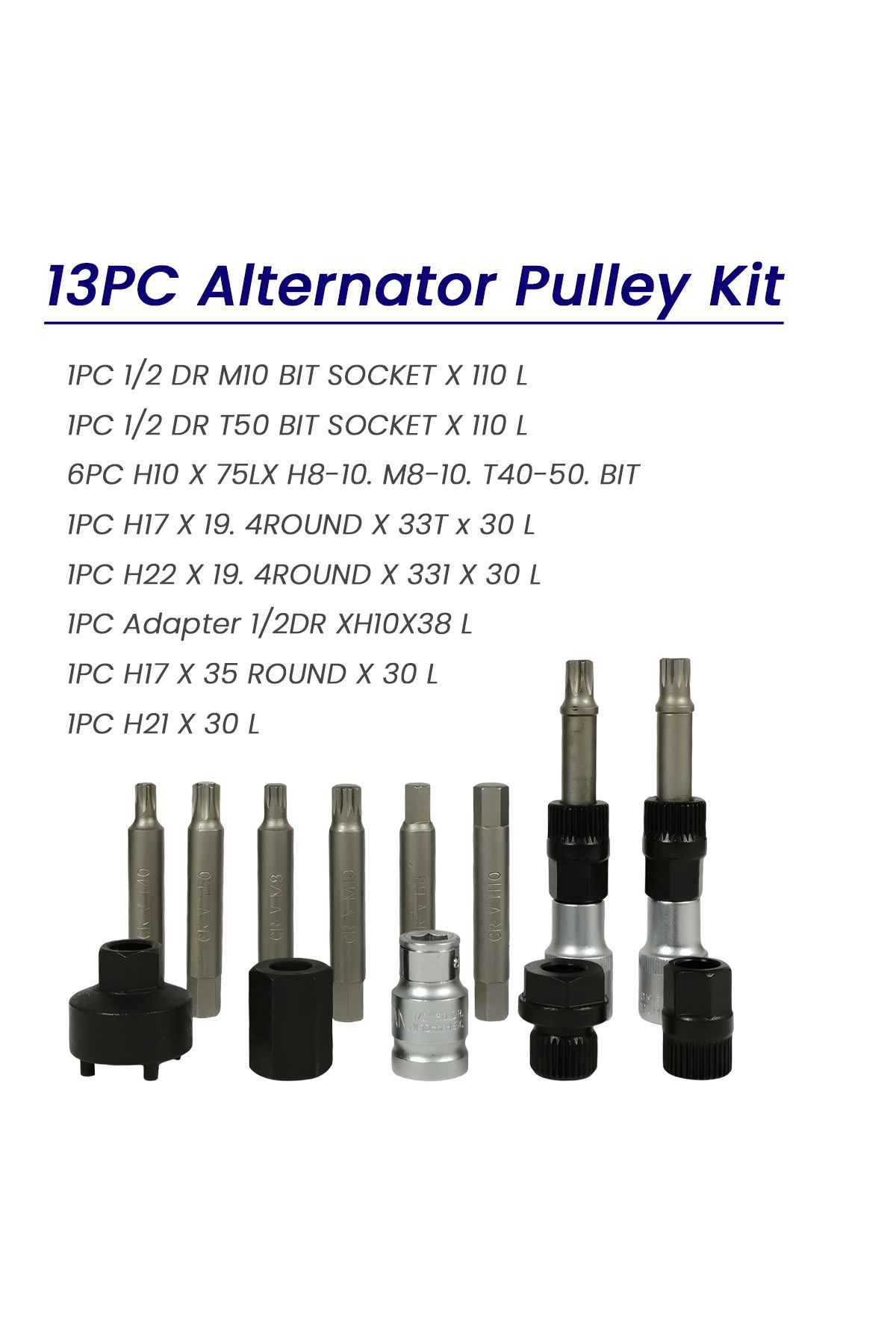 Generic-13pc Alternator Pulley Removal Tool Kit, Socket Bit Set For Freewheel Pulley, Durable Case 5