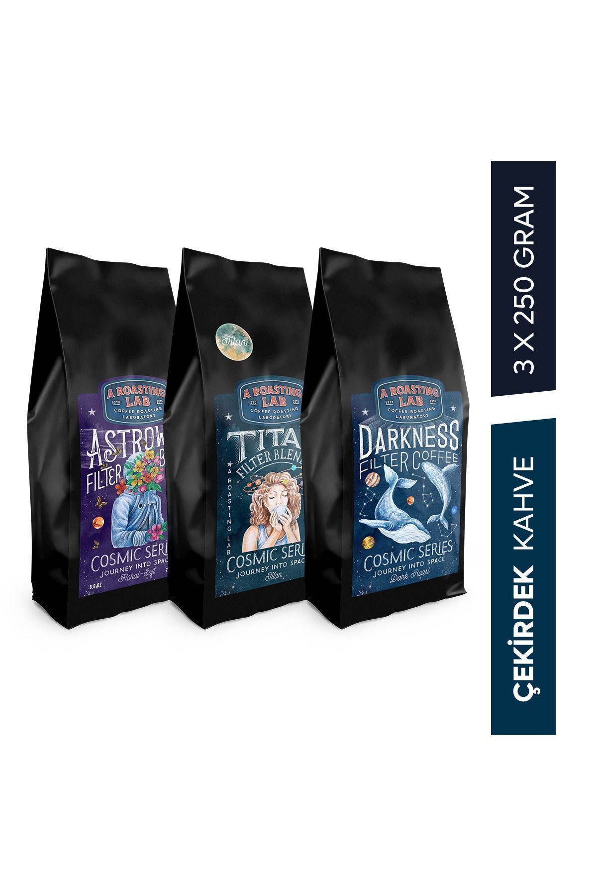 A Roasting Lab Kozmik Serisi Avantajlı Çekirdek Kahve Seti 3x250g