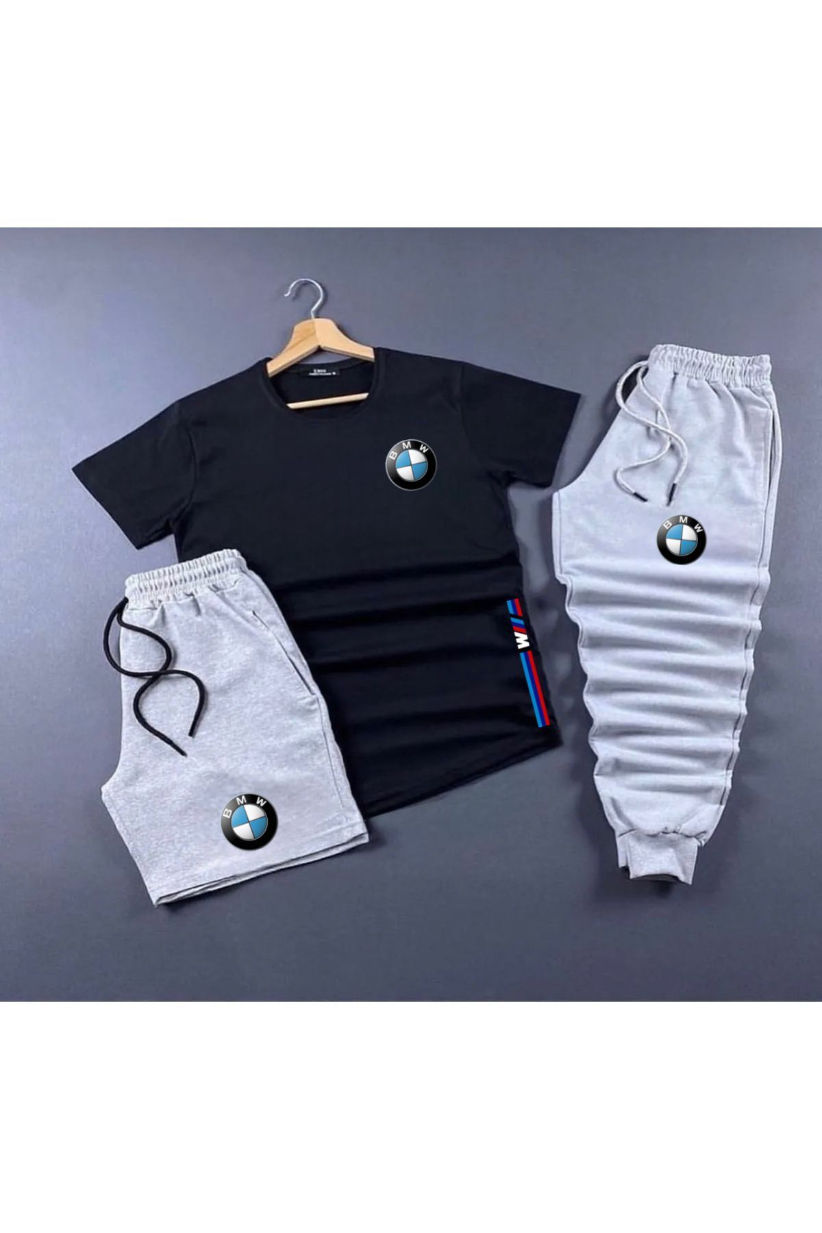NEW TRENDY COLLECTİON Bmw Basklıı T-shirt Eşofman Altı Şort Kombin 3lü Sett