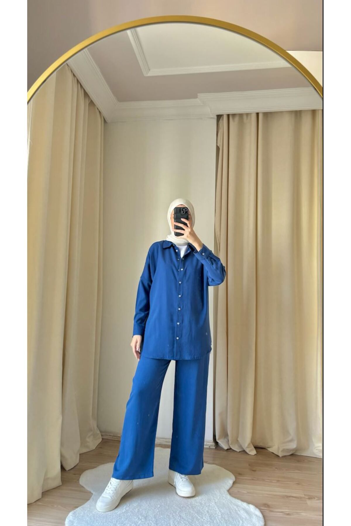 Suede Style 8995 - Şık Rahat Kadın Kumaş Pantolon Gömlek Takımı