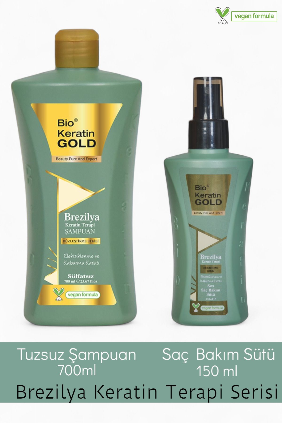 Bio Keratin Gold Brezilya Keratin Terapisi 2'li Set Tuzsuz Şampuan 700 ml Saç Bakım Sütü 150 ml