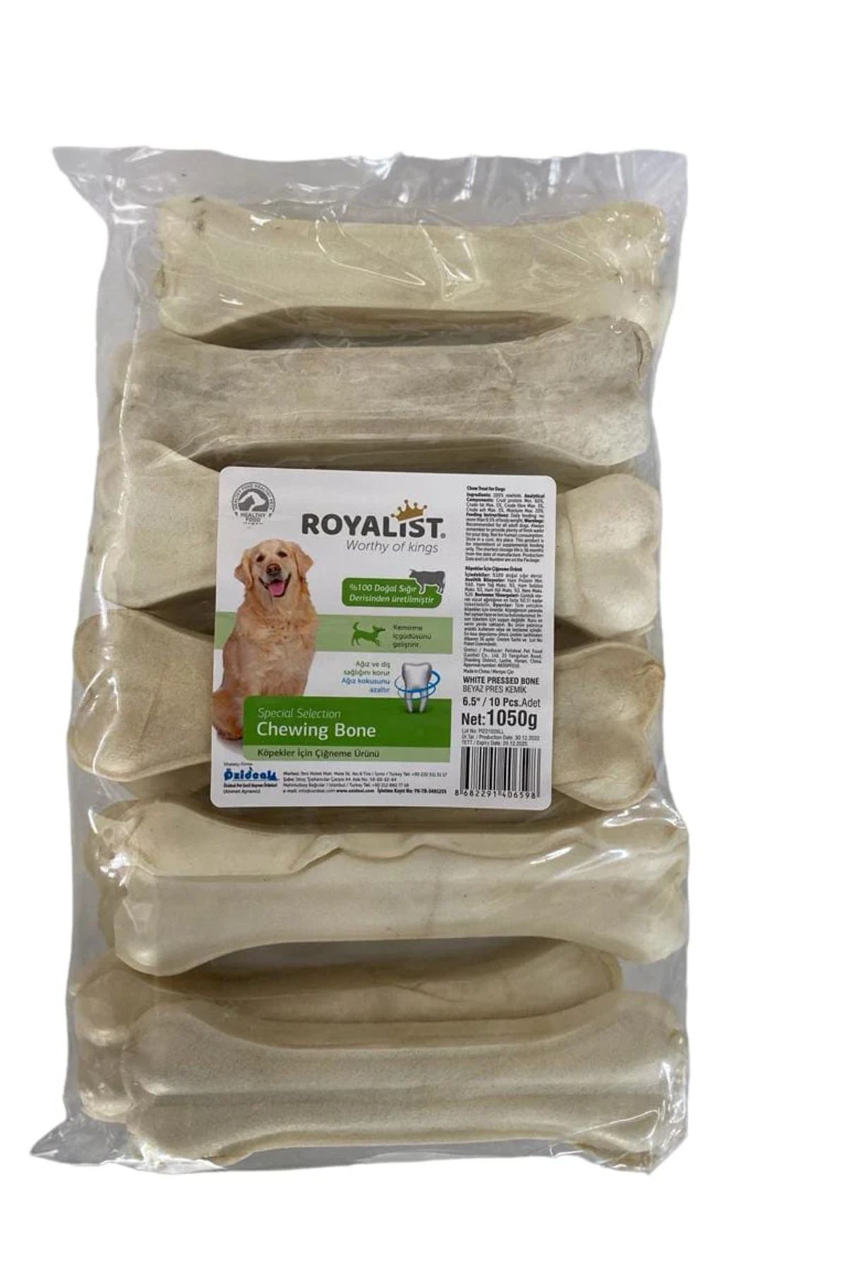 Vemora Royalist Beyaz Press Köpek Çiğneme Kemik 6,5'' (17 Cm) 10 Adet XL 1050 gr