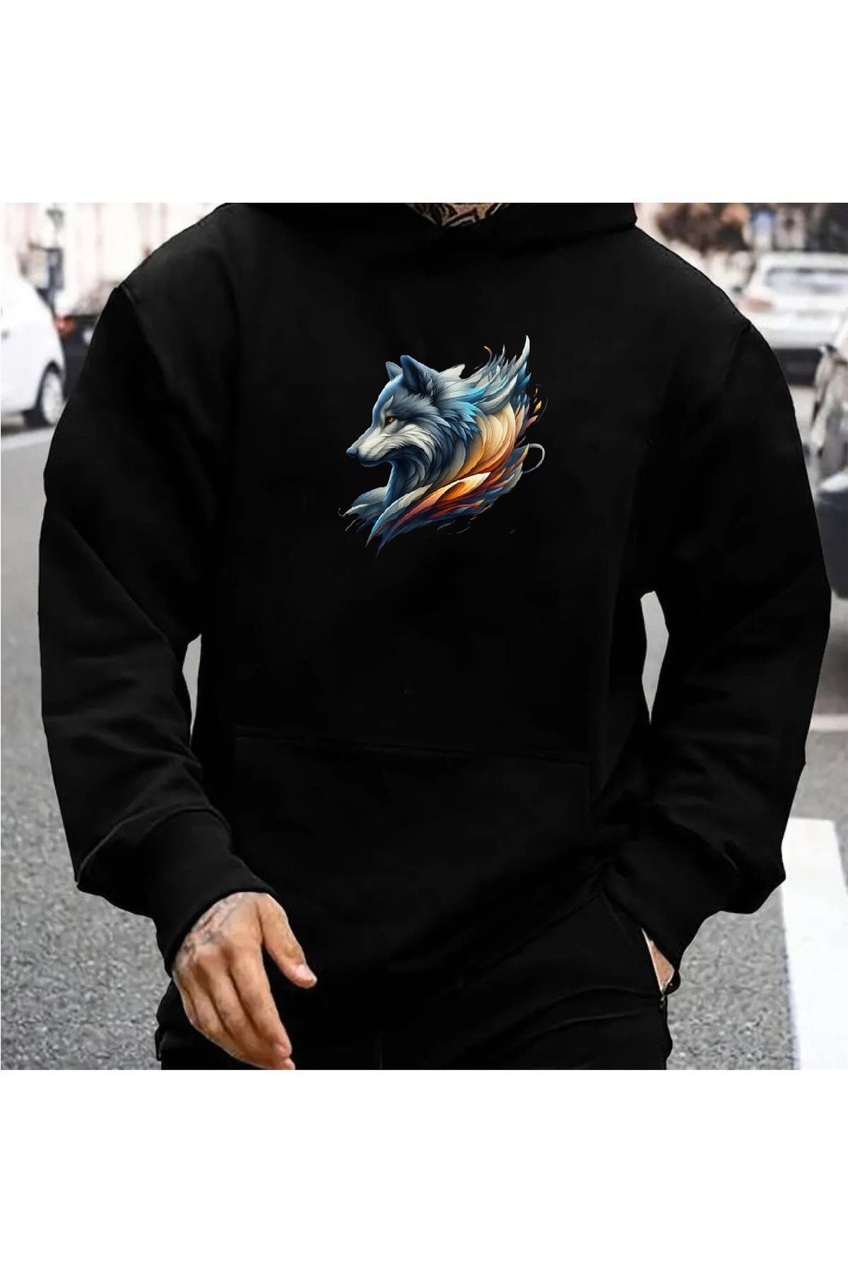 donamod Erkek Unisex Oversize Renkli Kurt Kafası 3D Tişört