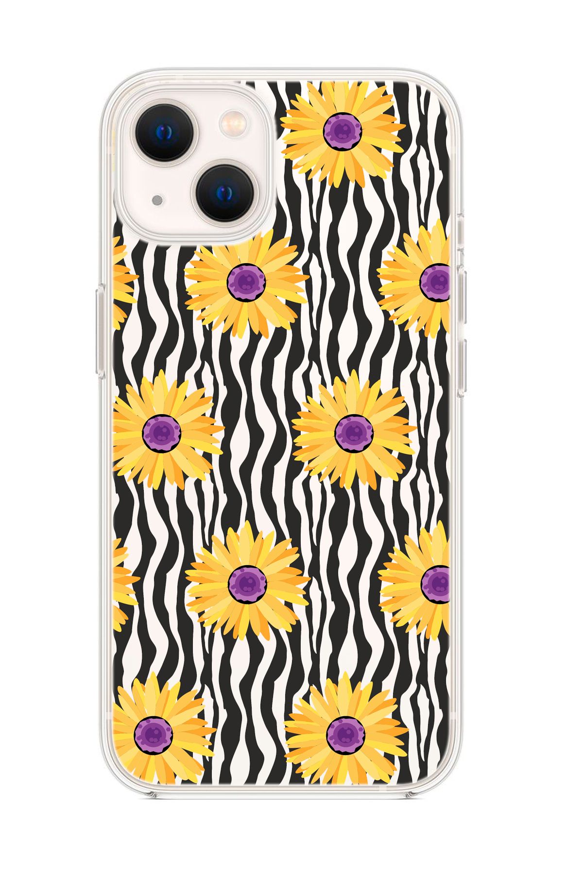mooodcase iPhone 15 Plus Uyumlu Sarı Papatyalar Desenli Şeffaf Silikonlu Telefon Kılıfı