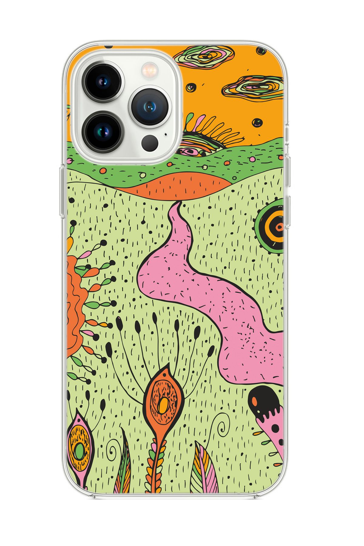 mooodcase iPhone 13 Pro Max Uyumlu Renkli Düşler Desenli Şeffaf Silikonlu Telefon Kılıfı