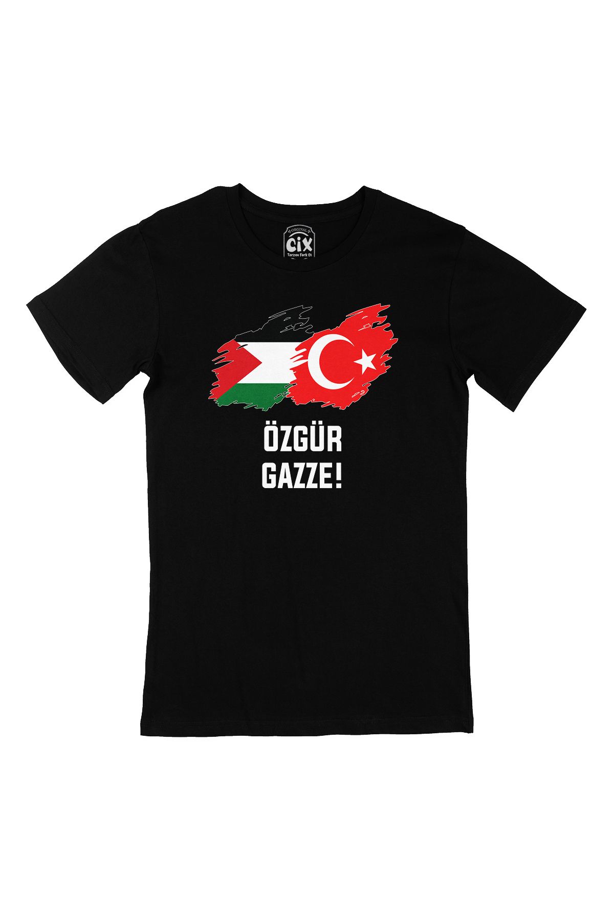 donamod Özgür Gazze Filistin Özel Baskı Siyah Tişört