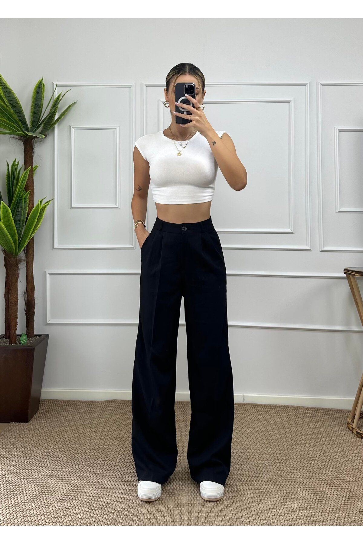 Rift Jeans Bel Lastik Detay Palazzo Pantolon