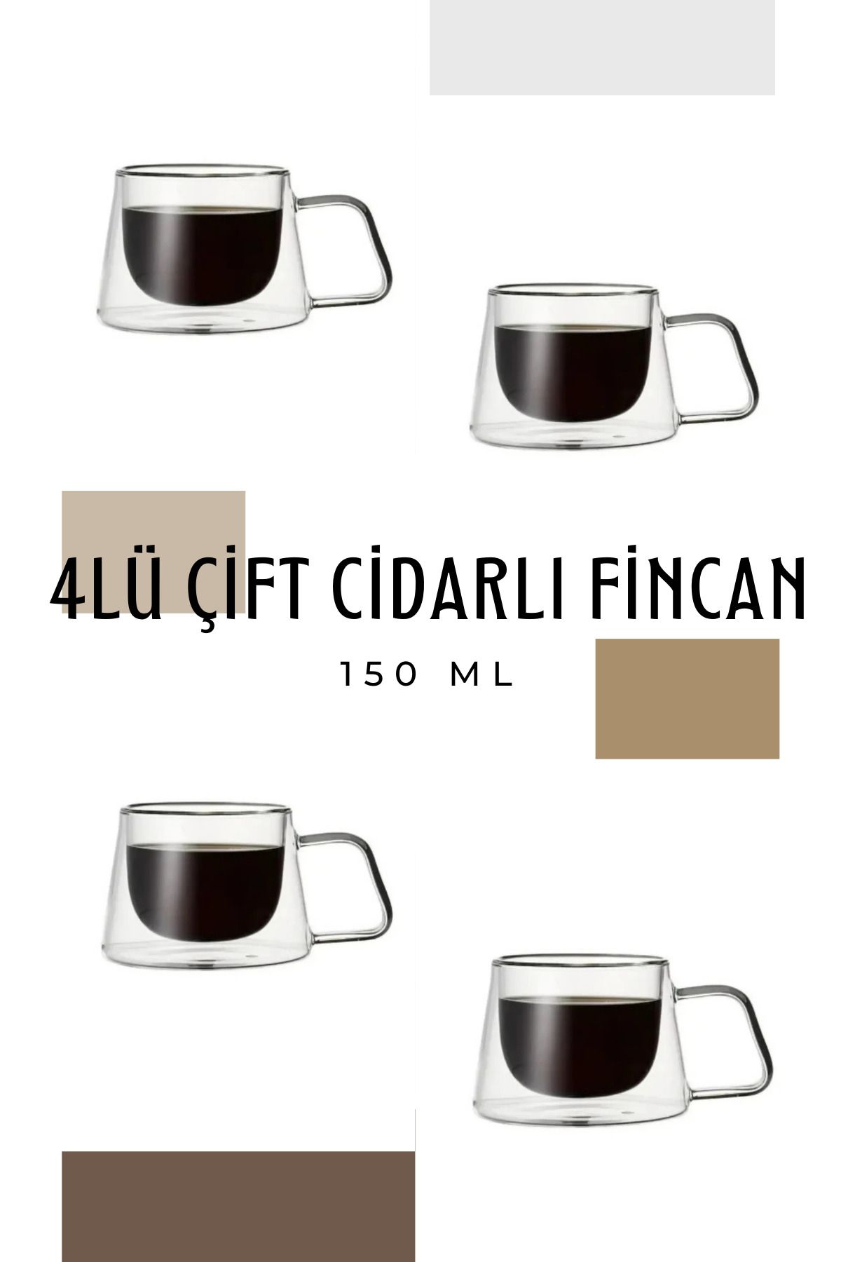 Home Çift Cidarlı Şık Cam Fincan Espresso Kahve Çay Bardağı 150 ml