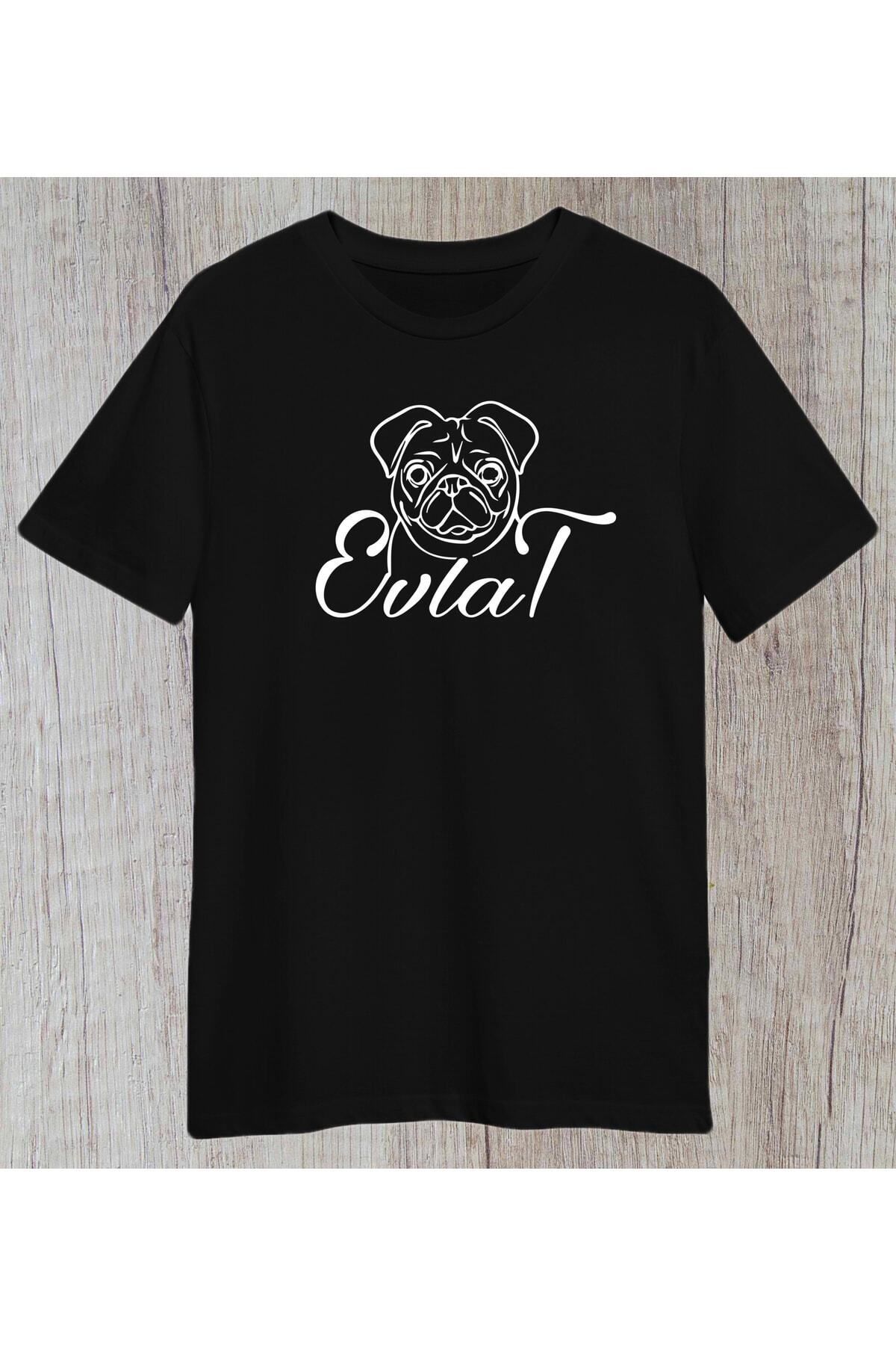 donamod Regular Unisex Pug Köpek Tasarım Siyah Tshirt