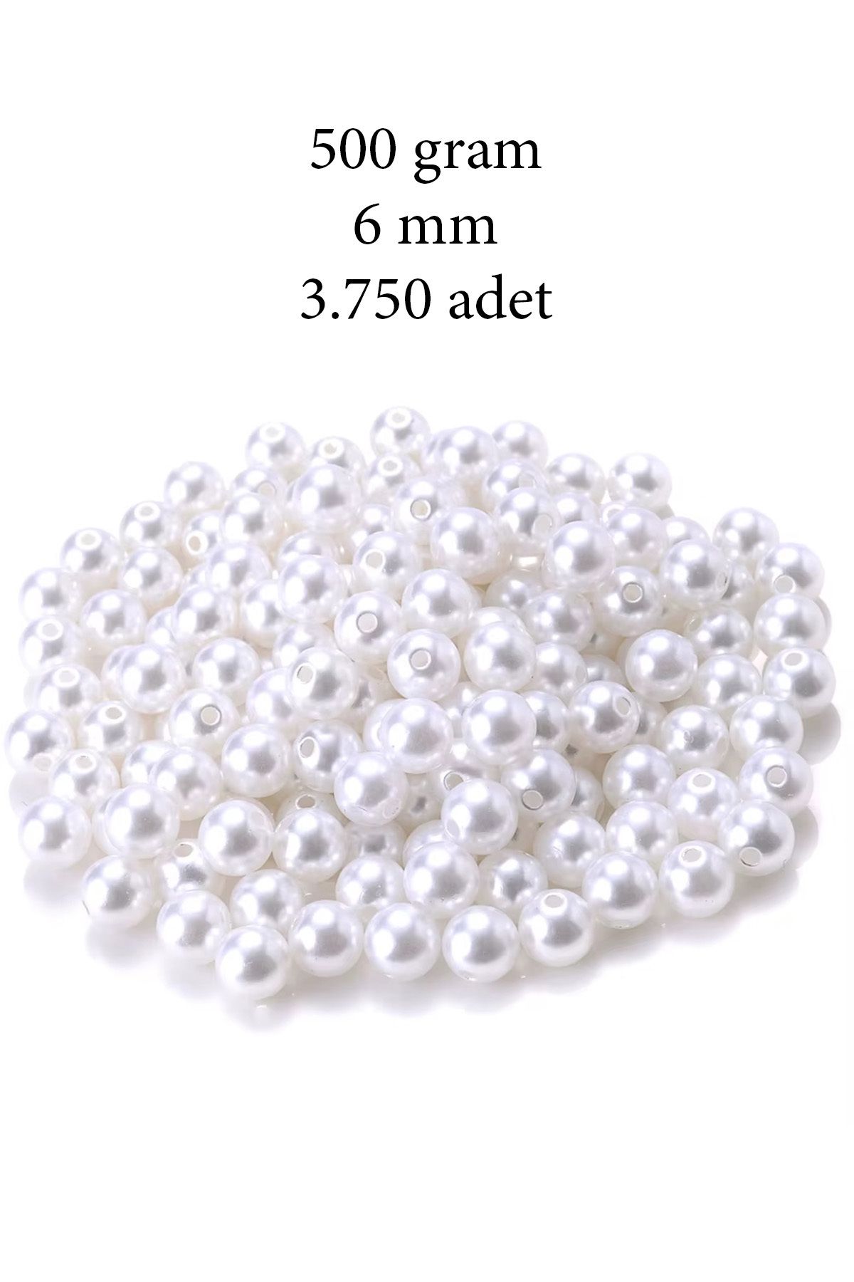 Royaleks 500 gram 6mm Beyaz Renk Plastik İnci Boncuk Çanta ve Takı Yapım Boncuğu (~3.750 adet)