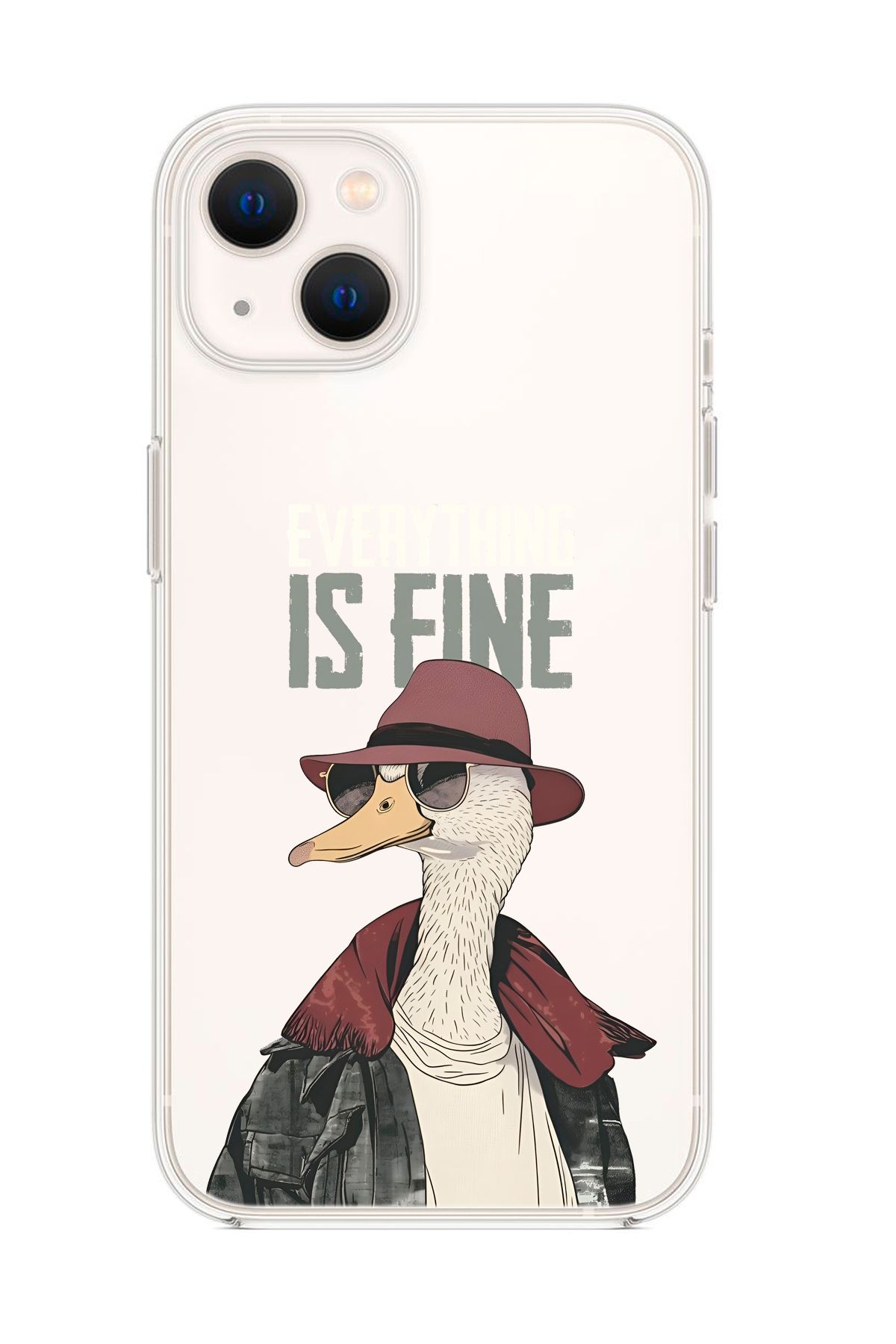 mooodcase iPhone 14 Plus Uyumlu Everything is Fine Desenli Şeffaf Silikonlu Telefon Kılıfı