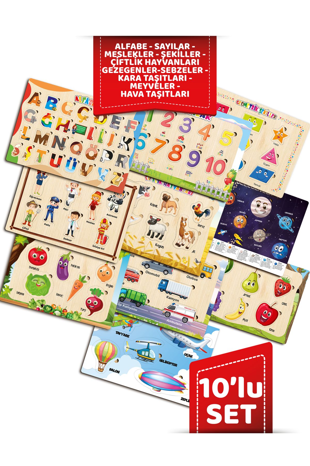 TIME TABLE ahşap eğitici öğretici MEGA SET ÖZEL KARIŞIK ALFABE SAYILAR SOLAR SİSTEM 10 PARÇA