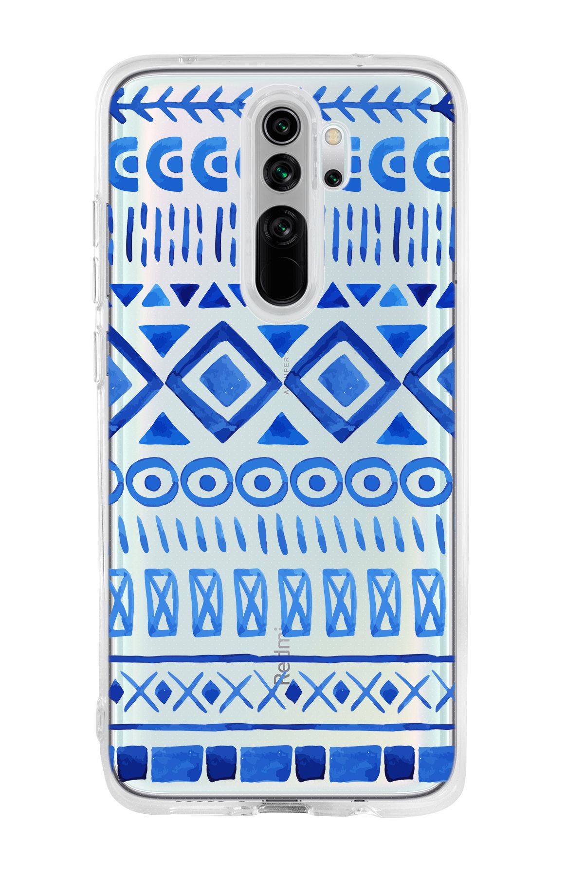 mooodcase Xiaomi Redmi Note 8 Pro Uyumlu Etnik İndigo Desenli Şeffaf Silikonlu Telefon Kılıfı