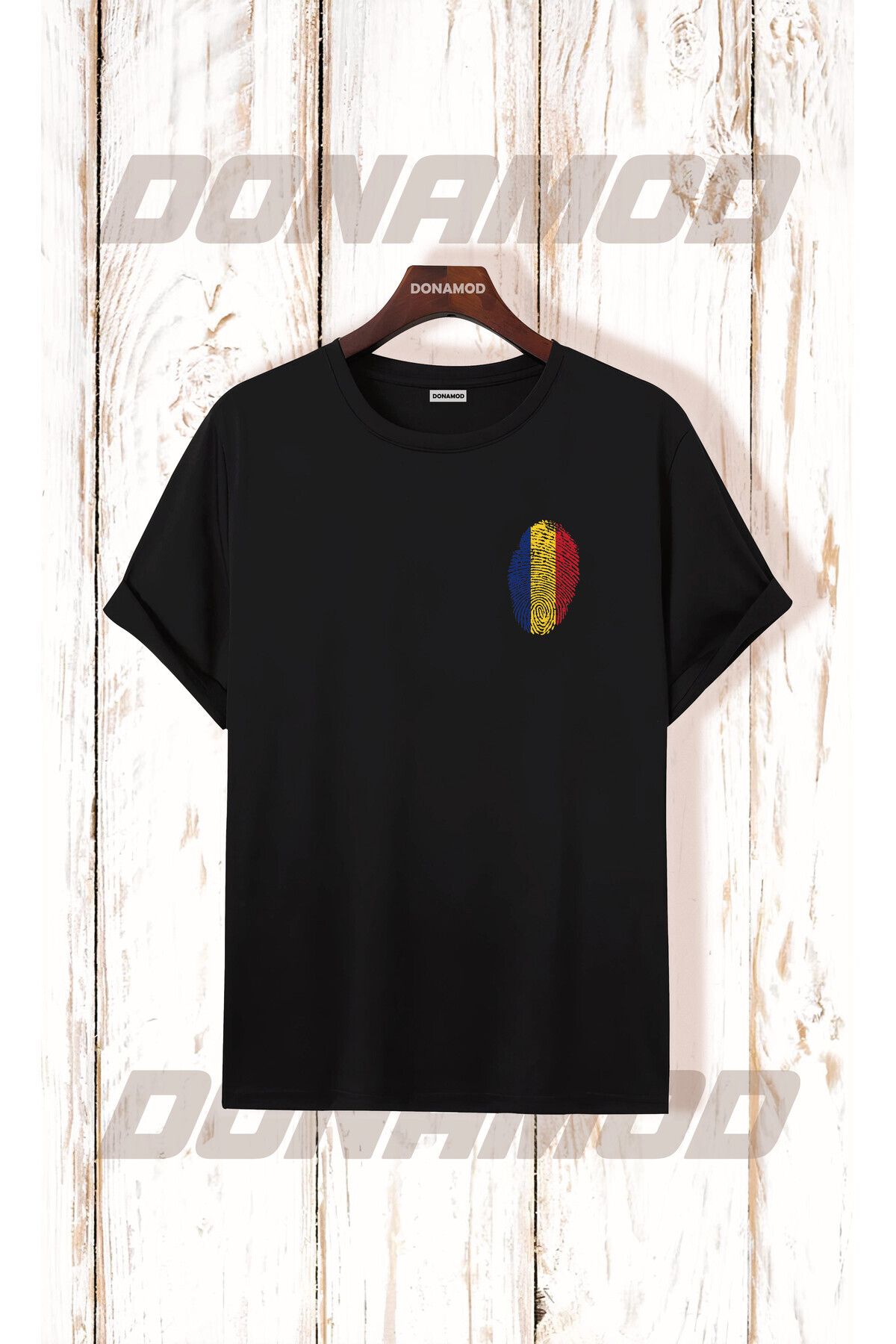 donamod Romania Romanya Logo Bayrak Mavi Sarı Kırmızı Bayram Hediye Doğum Günü Siyah Beyaz Tişört T shirt