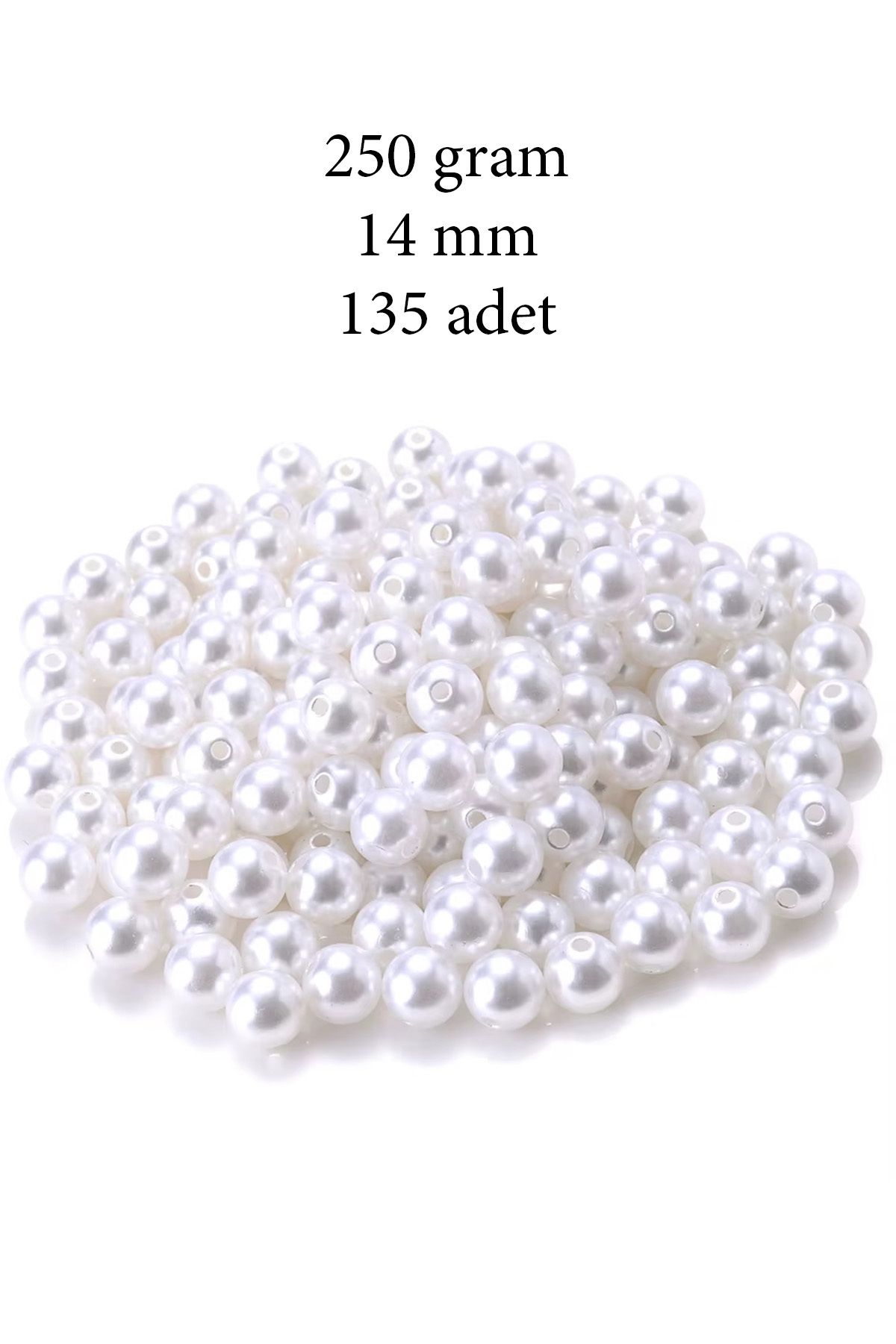 Royaleks 250 gram 14mm Beyaz Renk Plastik İnci Boncuk Çanta ve Takı Yapım Boncuğu (~135 adet)