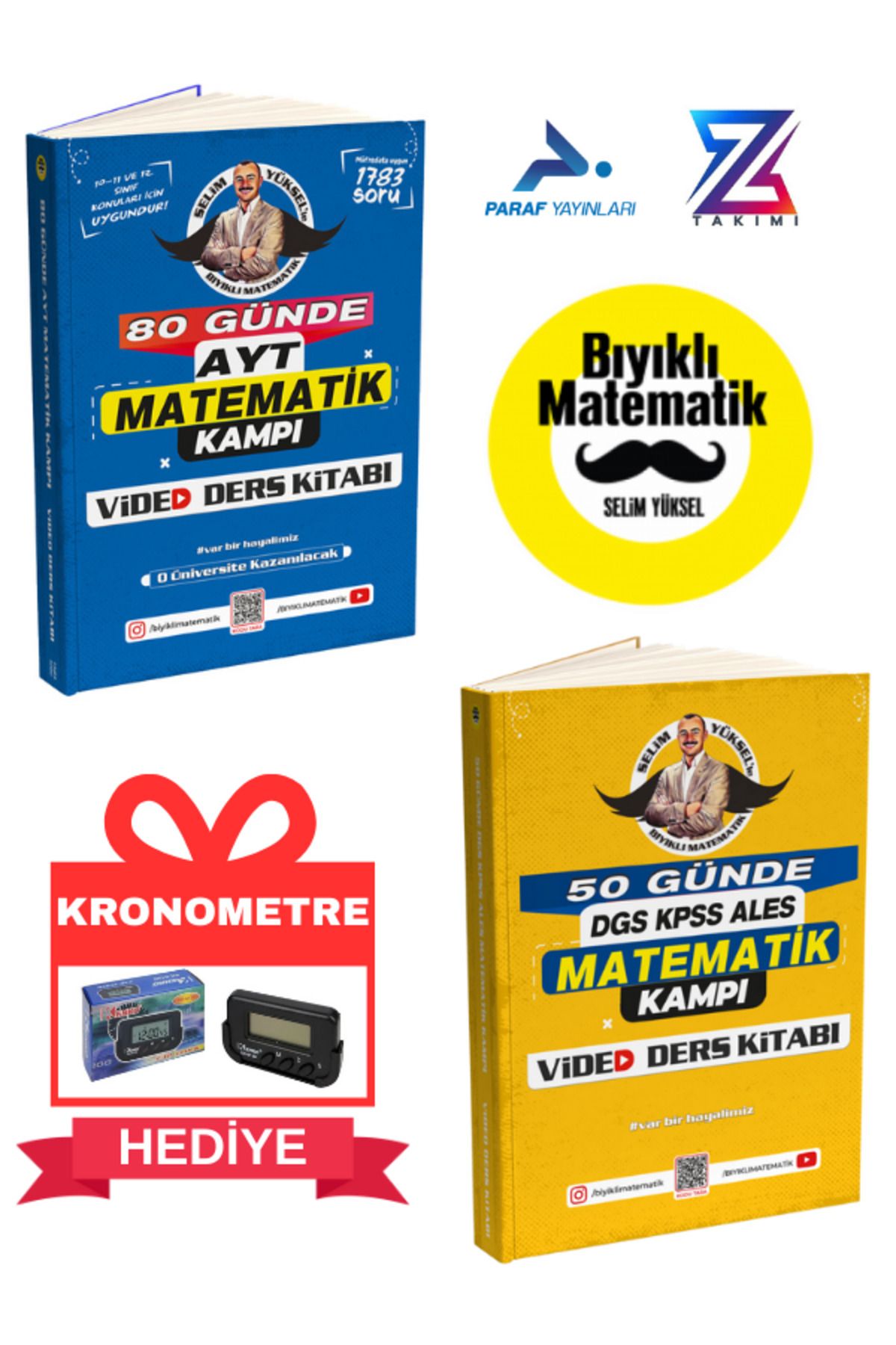 paraf yayınları Bıyıklı 80 Günde AYT Matematik Video Ders Kitabı Ve 50 Günde DGS KPSS ALES Matematik VDK 2'li