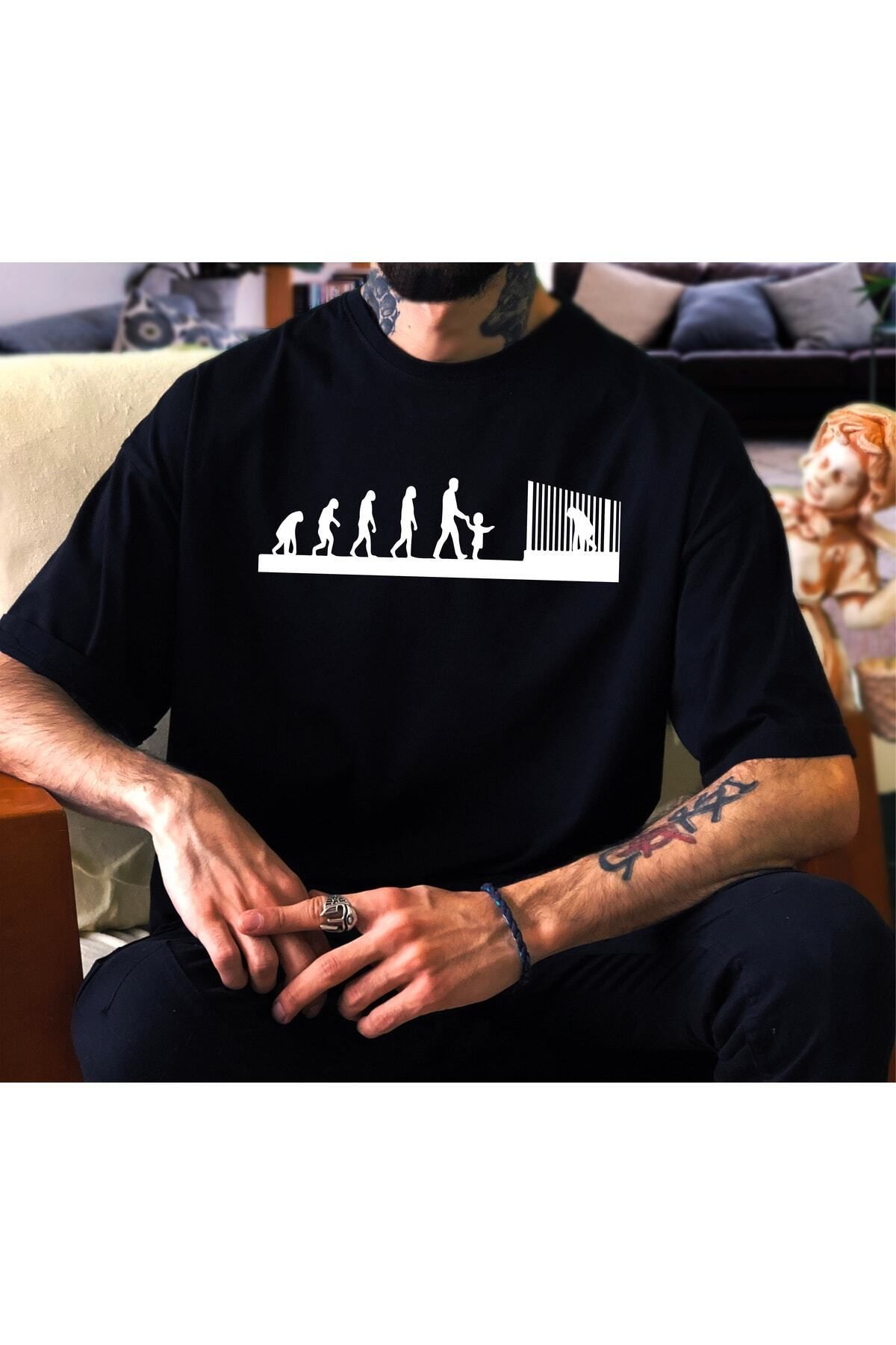 donamod Oversize Unisex Evrim Tasarımlı Tshirt