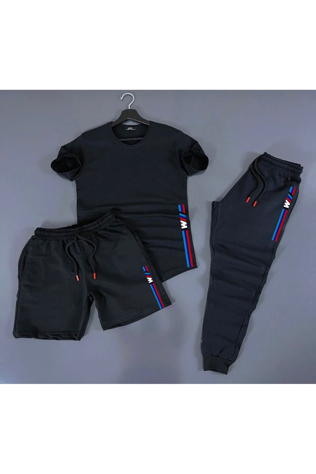 NEW TRENDY COLLECTİON Şort-eşofman-tshirt Bmw Desenli Takım %100 Pamuklu Ürünler 3 LÜ SET UNİSEX
