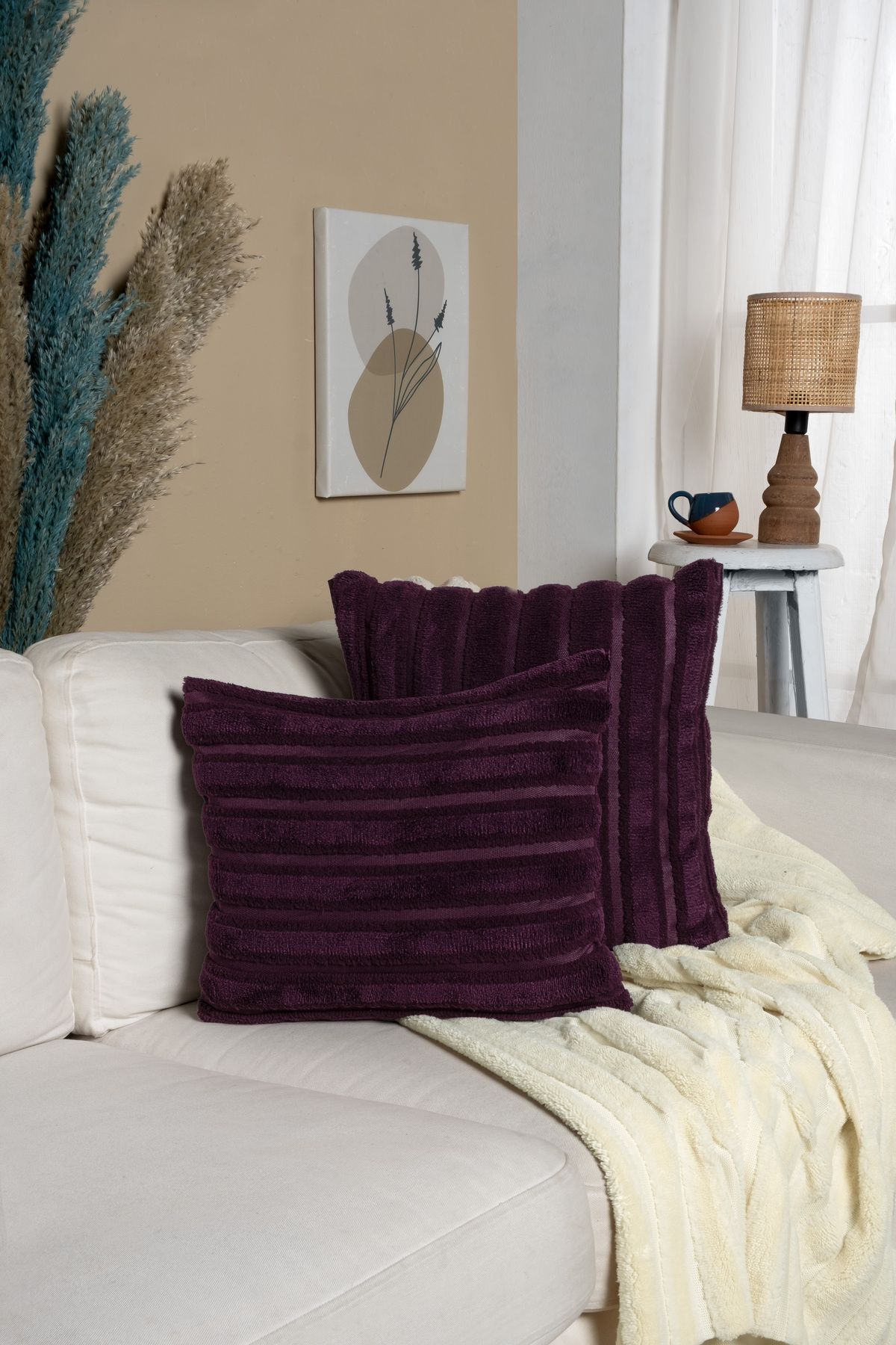 Vannes Home ÇİZGİLİ PUNCH DESEN DEKORATİF KIRLENT KILIFI TEKLİ