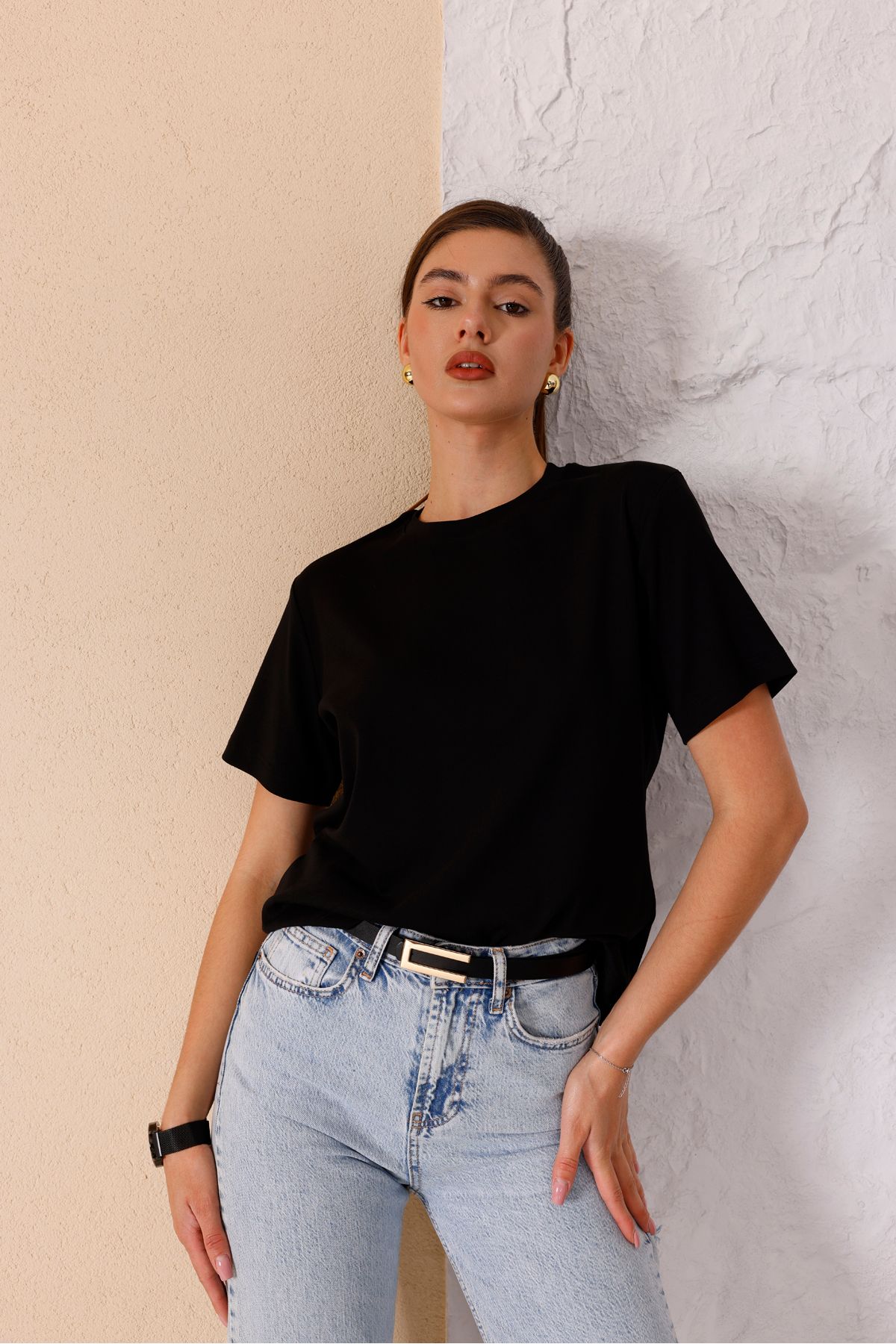 Piyera Kadın Siyah Bisiklet Yaka Basic T-shirt - 168