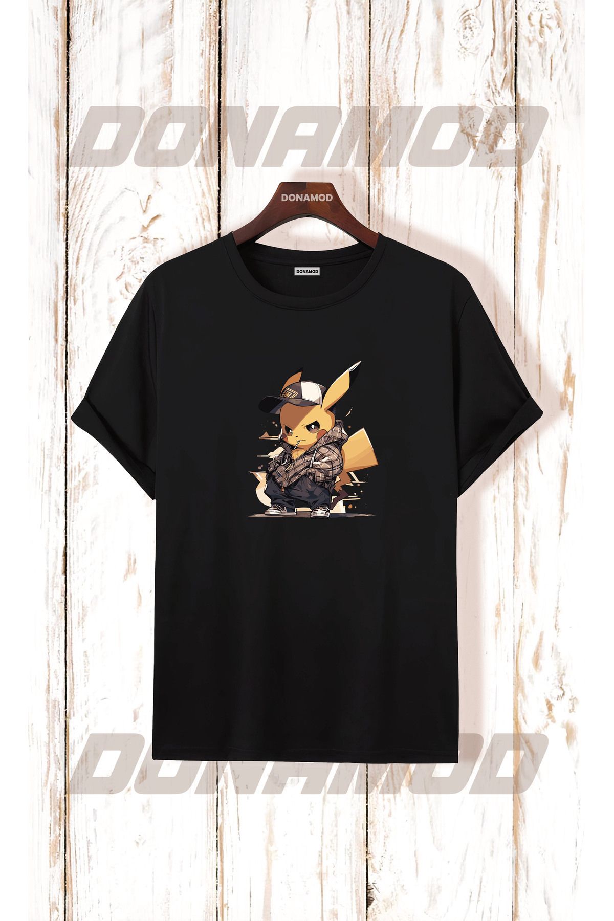 donamod Pikachu Pikaçu Pokemon Maske Çizgi Film Sarı Tasarımlı Hediye Arkadaş Tişört T shirt