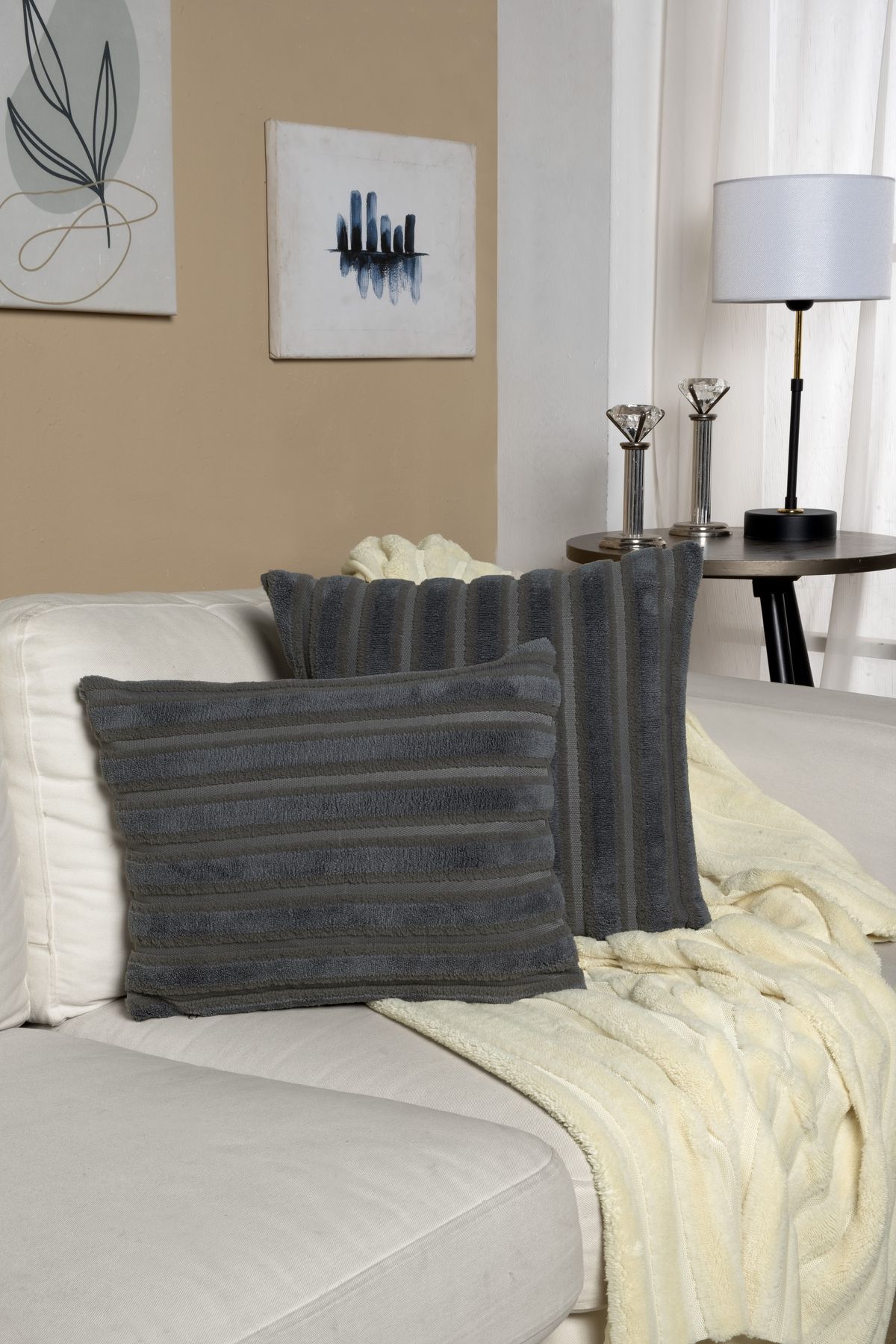 Vannes Home ÇİZGİLİ PUNCH DESEN DEKORATİF KIRLENT KILIFI TEKLİ