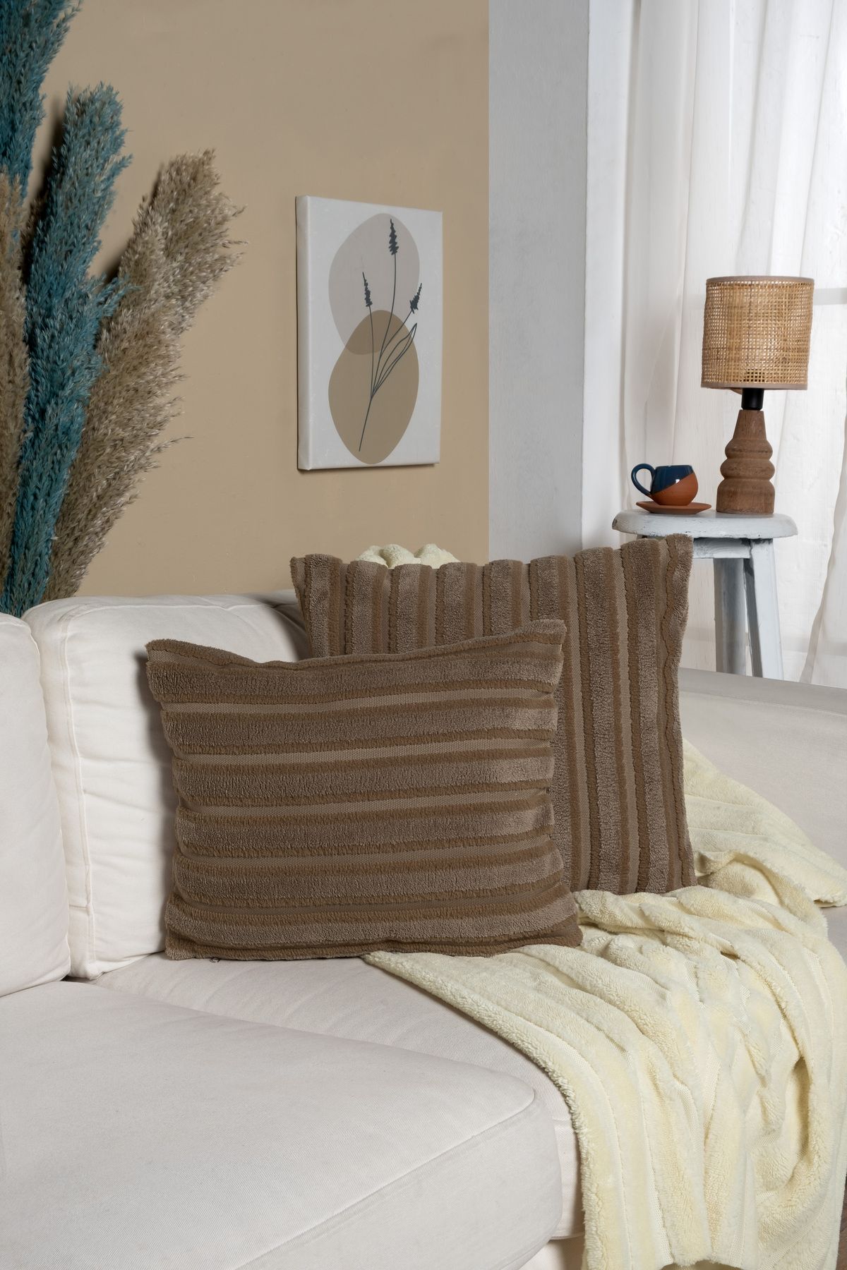 Vannes Home ÇİZGİLİ PUNCH DESEN DEKORATİF KIRLENT KILIFI TEKLİ