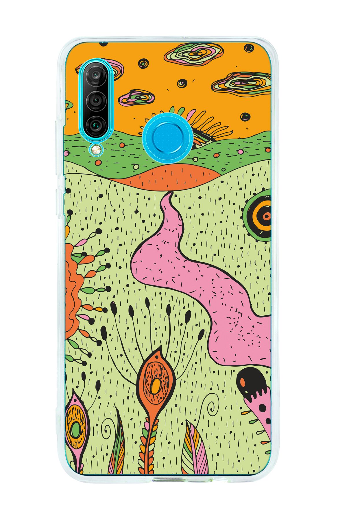 mooodcase Huawei P30 Lite Uyumlu Renkli Düşler Desenli Şeffaf Silikonlu Telefon Kılıfı