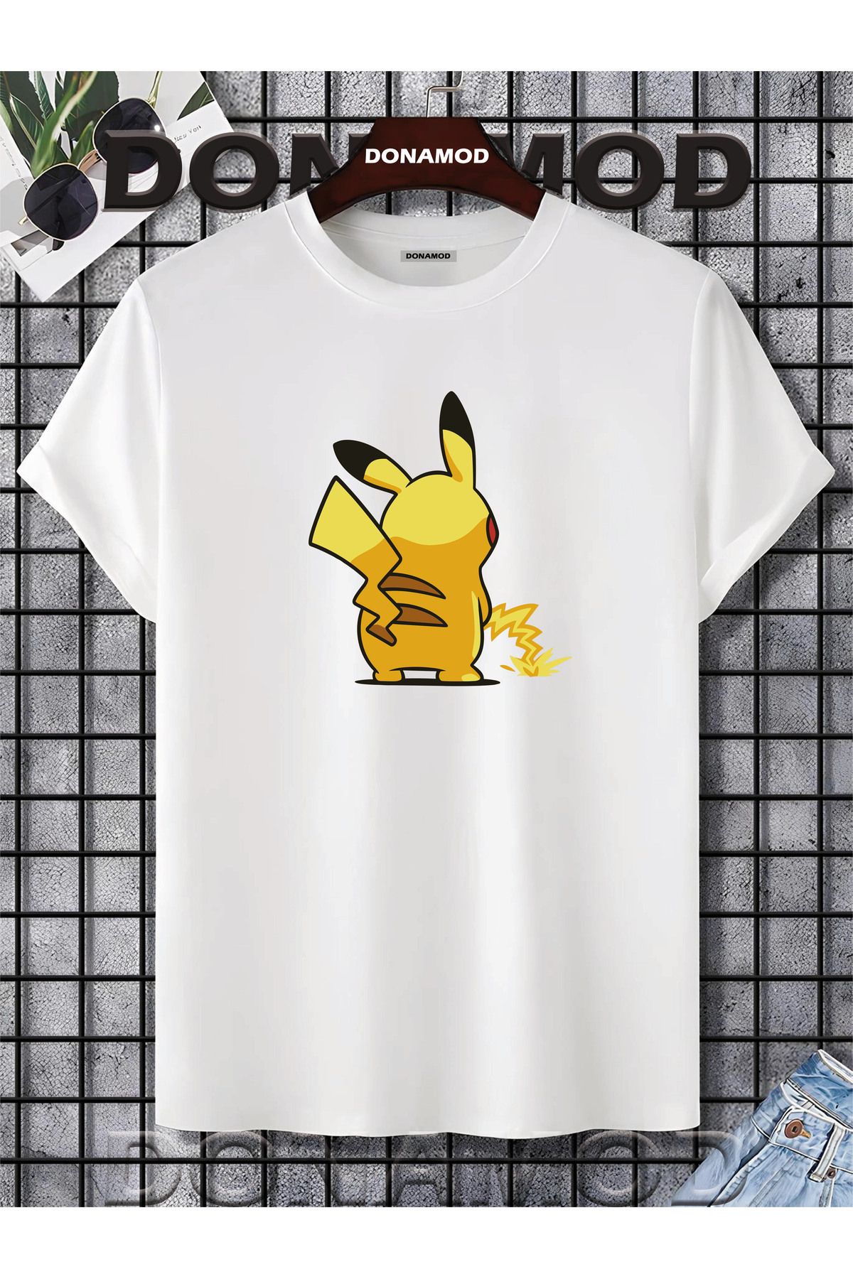donamod Pikachu Pikaçu Pokemon Maske Çizgi Film Sarı Tasarımlı Hediye Arkadaş Tişört T shirt