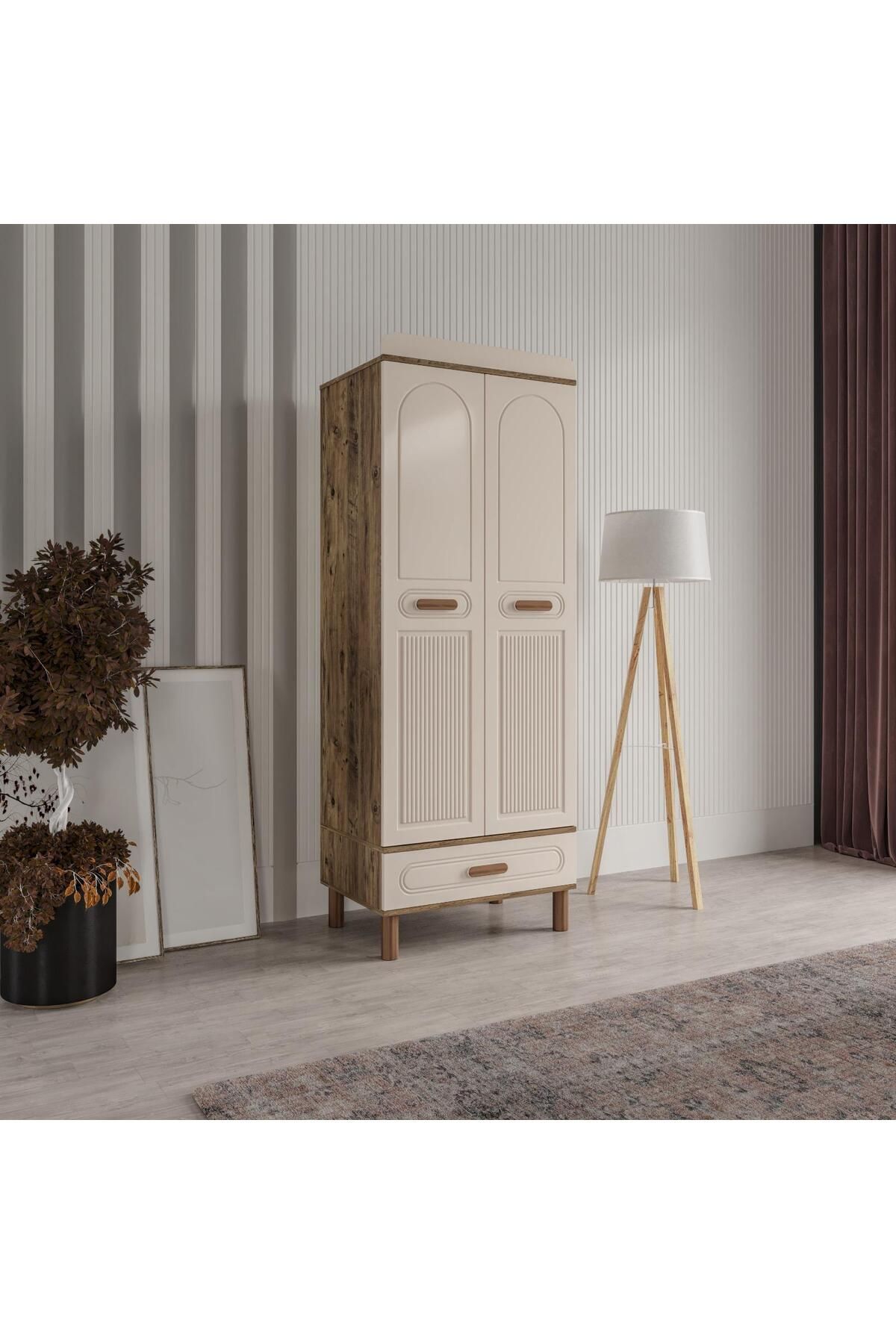 AKA HOME Cemre 2 Kapaklı Mdf Çekmeceli Gardırop