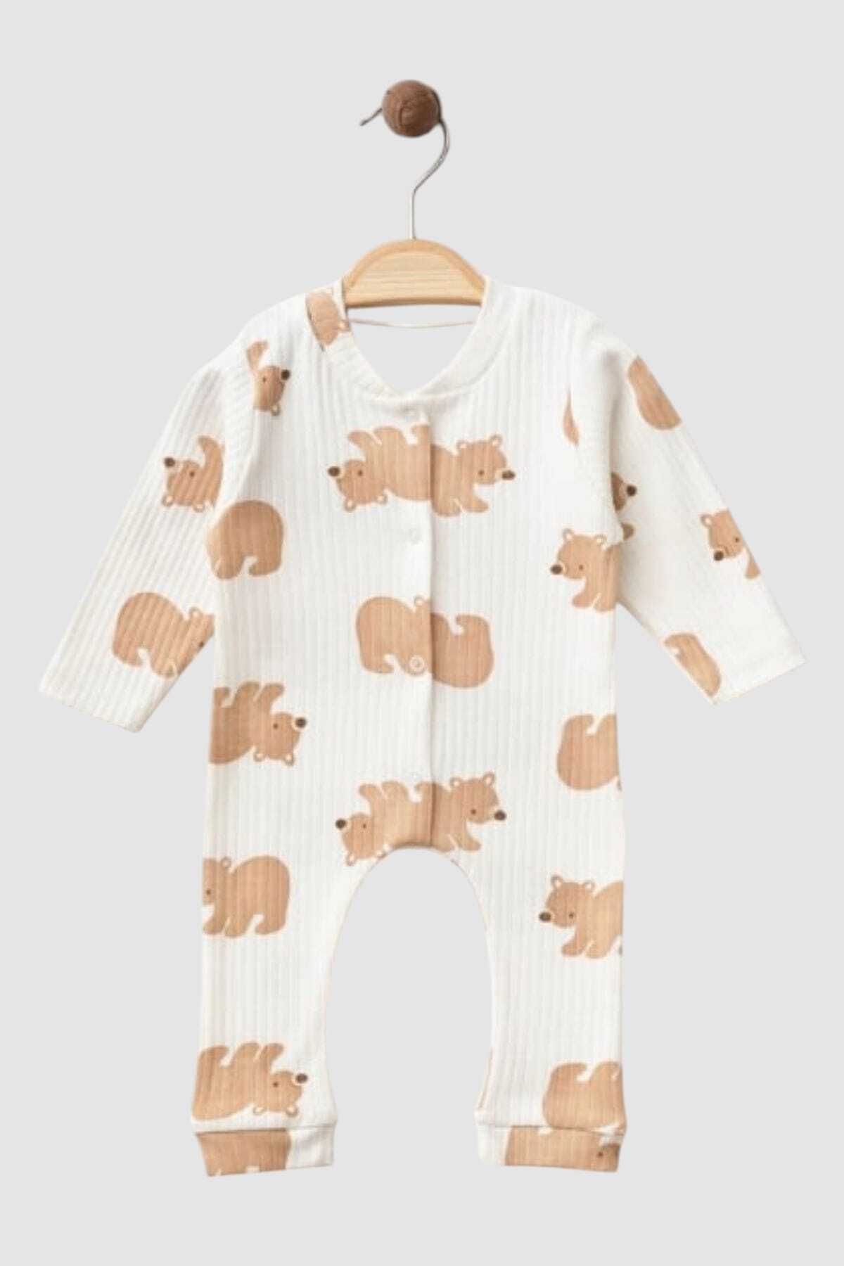 GüneşIşığı BEBEK BEAR BASKILI 3-6-9 AY PAMUKLU MANŞETSİZ TULUM YENİDOĞAN HASTANE ÇIKIŞI BEBEK KIYAFETİ