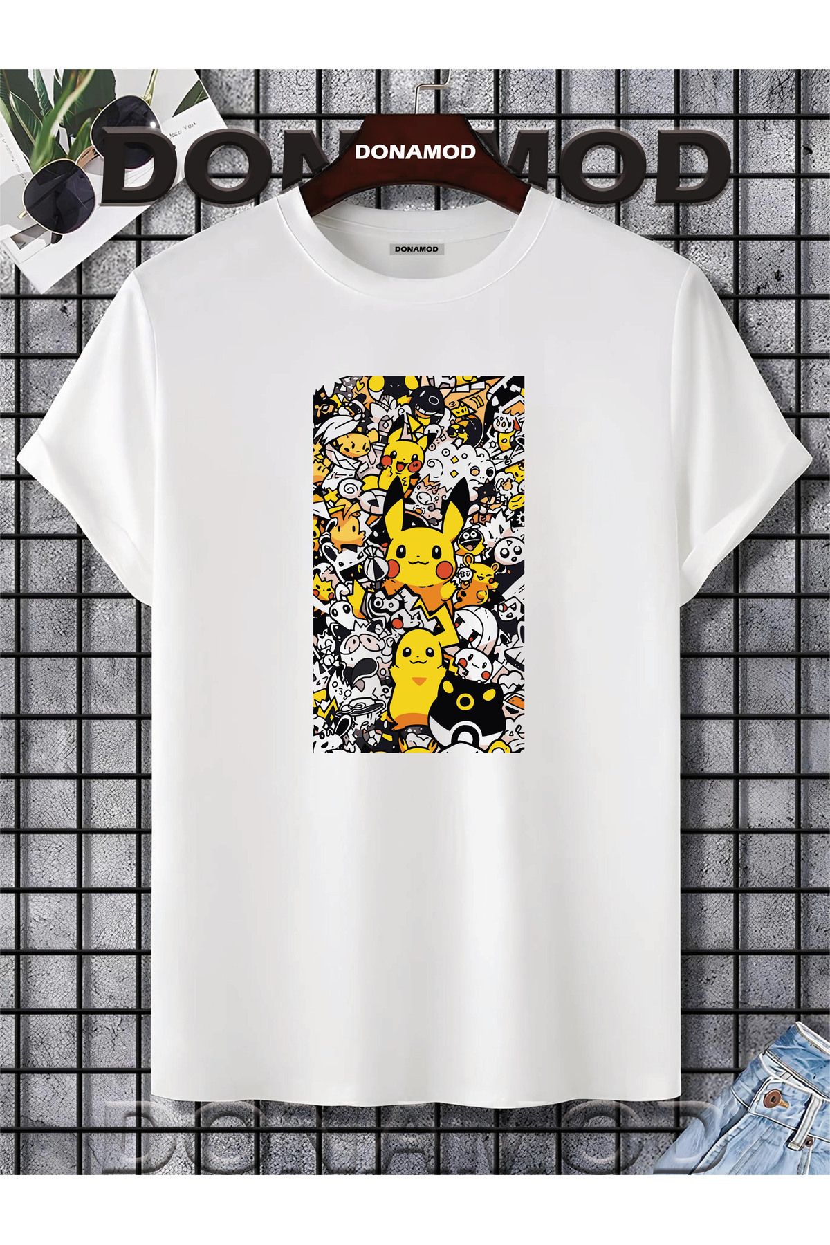 donamod Pikachu Pikaçu Pokemon Maske Çizgi Film Sarı Tasarımlı Hediye Arkadaş Tişört T shirt