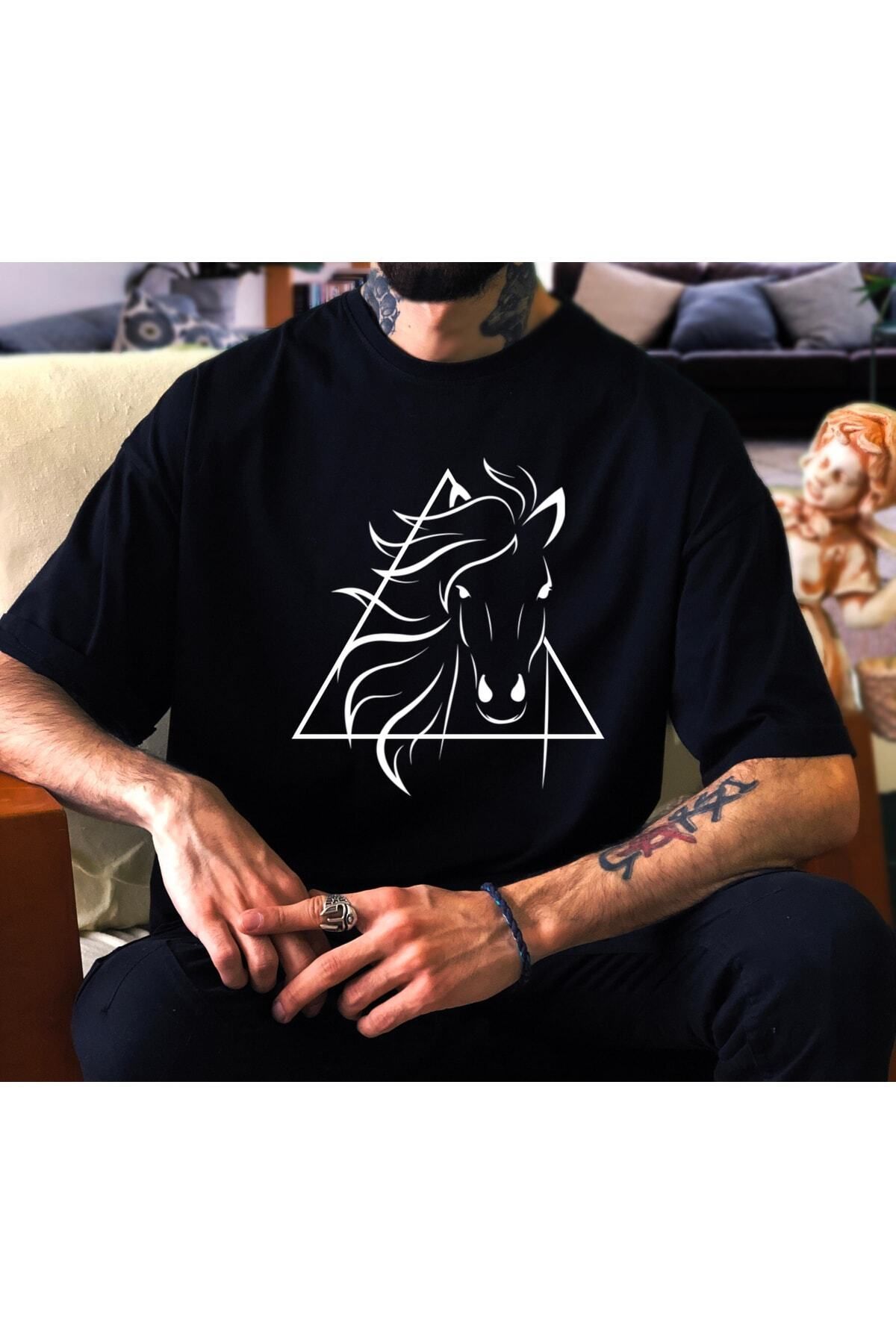 donamod Unisex Köpek Baskılı Siyah Oversize Tişört