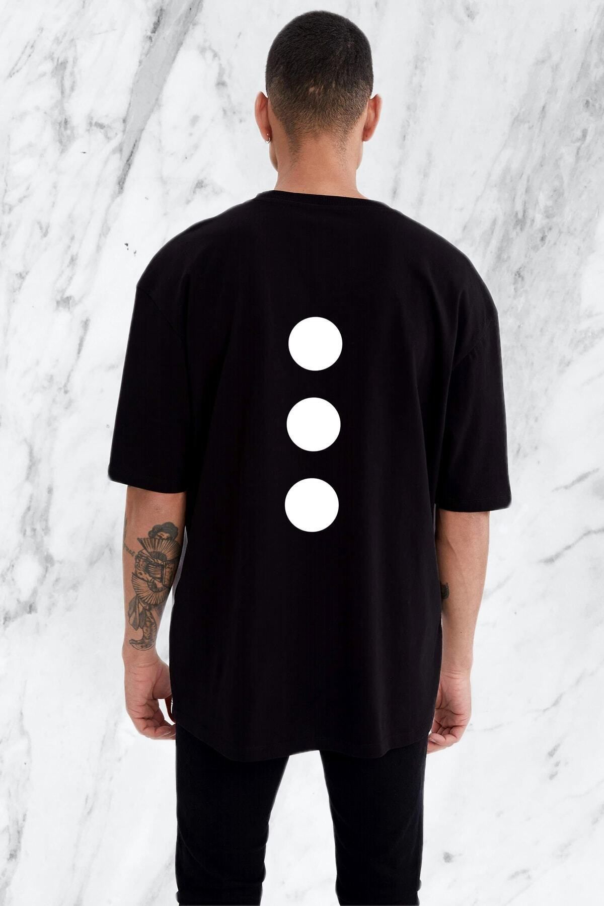 donamod Erkek Oversıze Üç Nokta Sırt Baskılı Siyah Tshirt