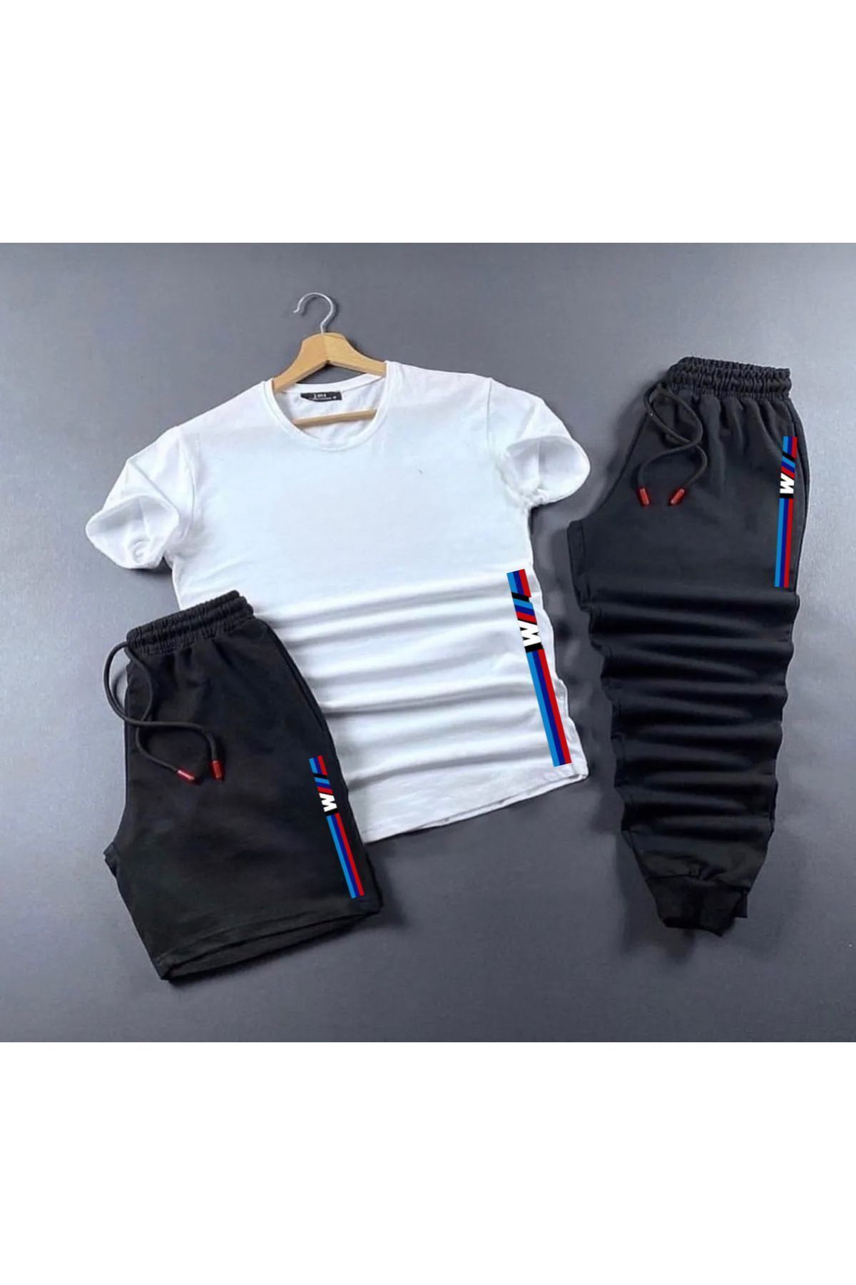 NEW TRENDY COLLECTİON Şort-eşofman-tshirt Bmw Desenli Takım %100 Pamuklu Ürünler 3 LÜ SET UNİSEX