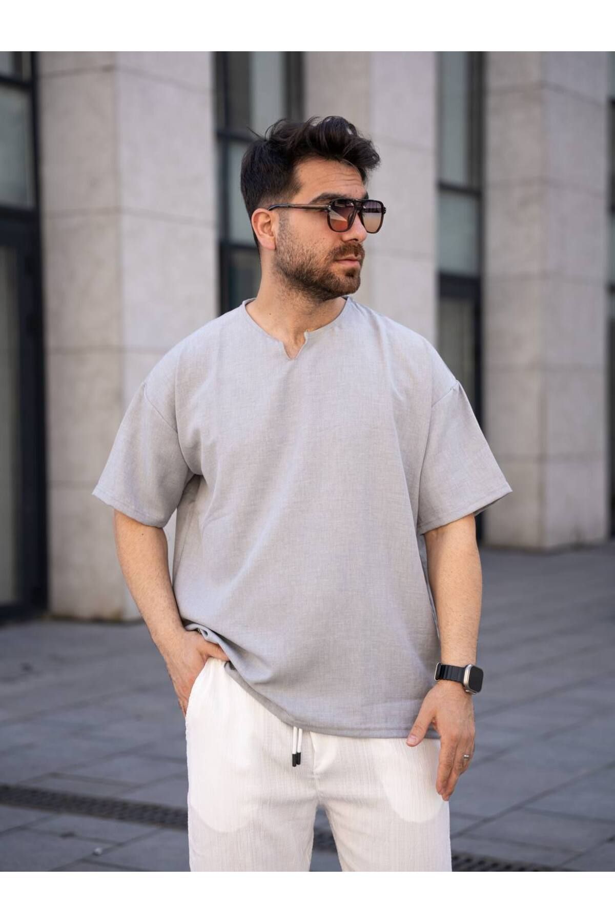 ROBERTO BORNOVA Keten Rahat Kalıp Tshirt