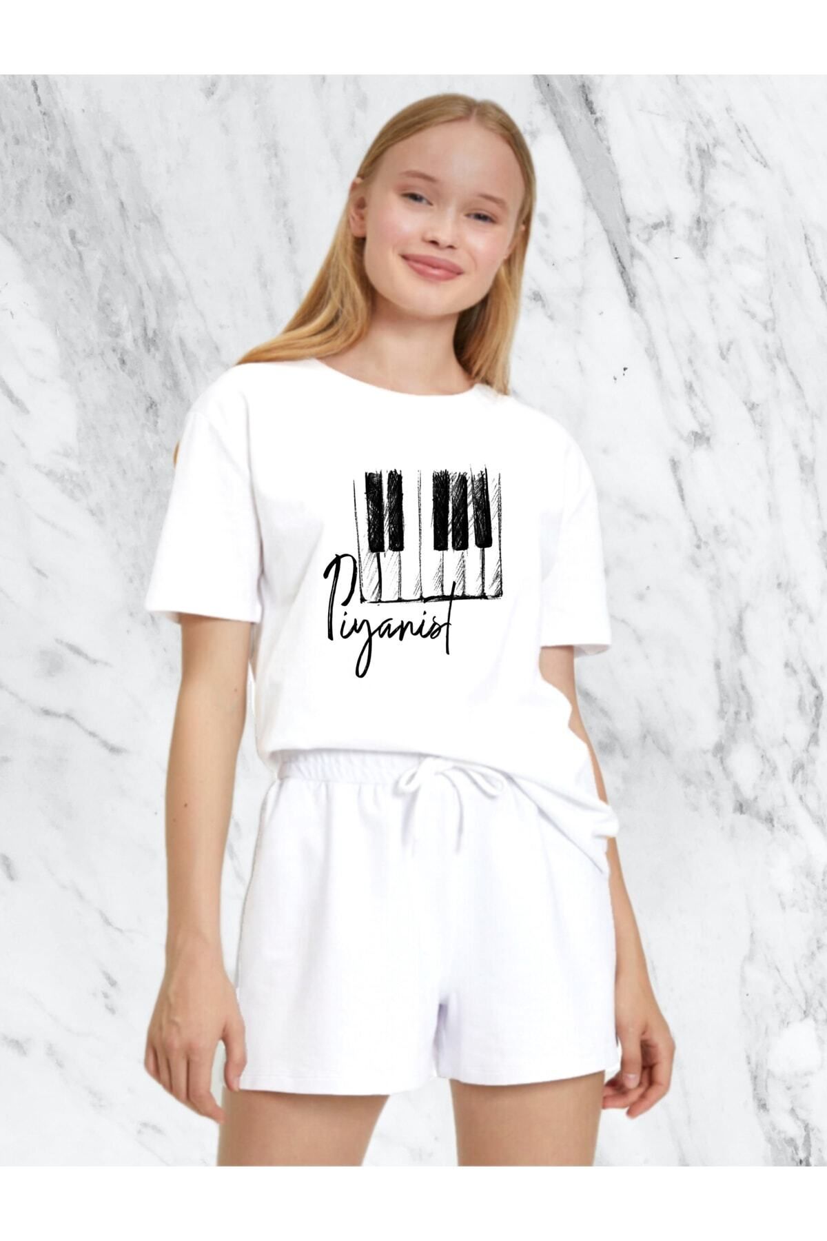 donamod Unisex Kadın Piyanist / Piyano Baskılı Regular Tshirt