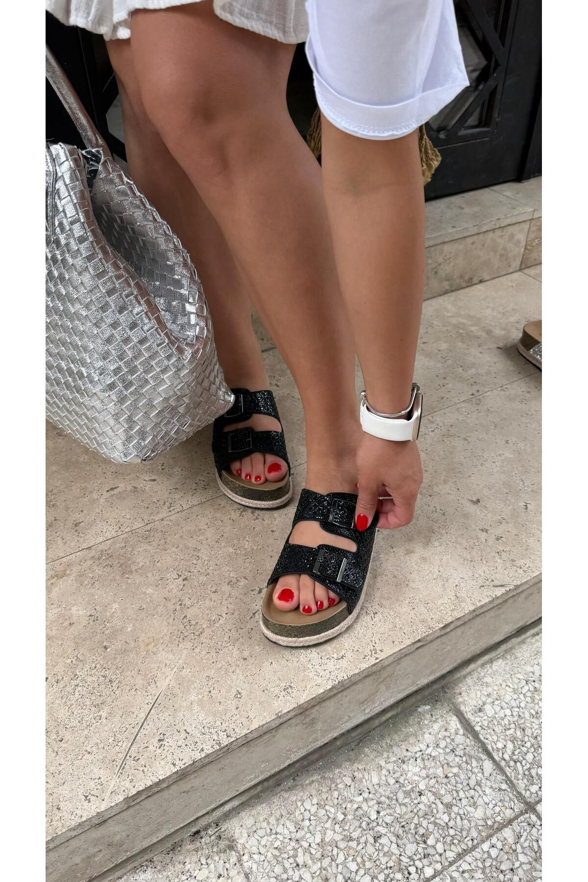 by emine eren emotion shoes Rue Kristal Taşlı Hasır Terlik