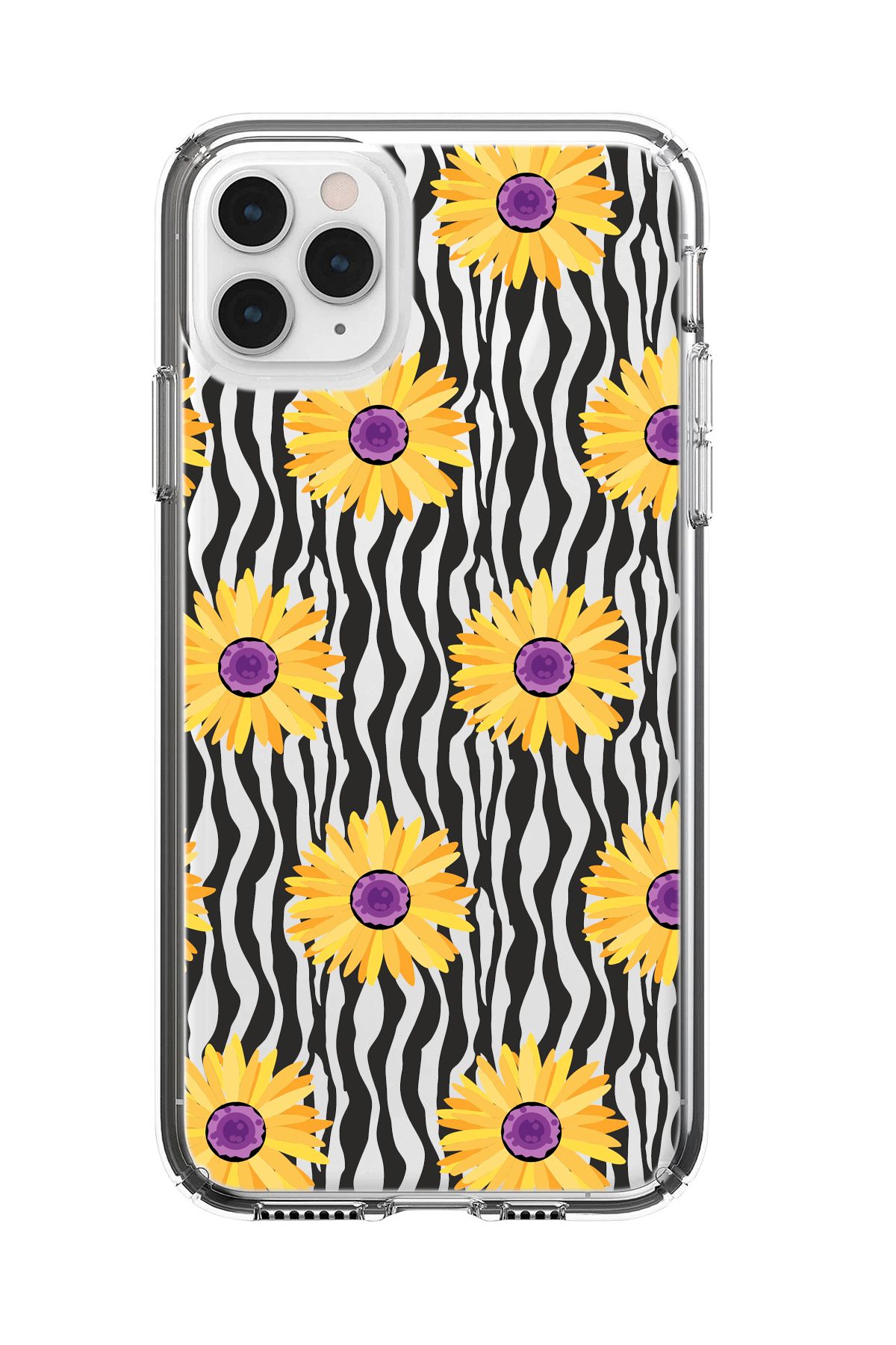 mooodcase iPhone 11 Pro Max Uyumlu Sarı Papatyalar Desenli Şeffaf Silikonlu Telefon Kılıfı