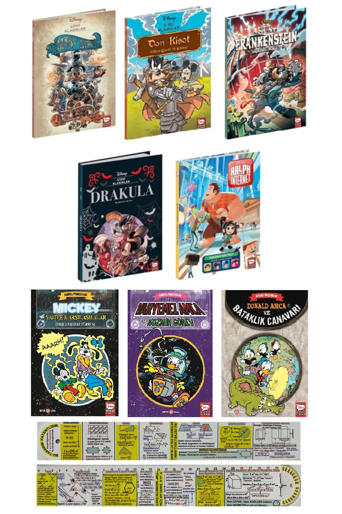 Gerekli Şeyler Yayıncılık Disney Çizgi Roman Seti 8 Kitap + Mat. Öğreten Cetvel