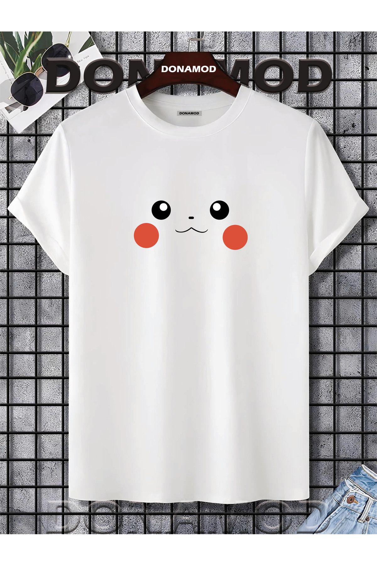 donamod Pikachu Pikaçu Pokemon Maske Çizgi Film Sarı Tasarımlı Hediye Arkadaş Tişört T shirt