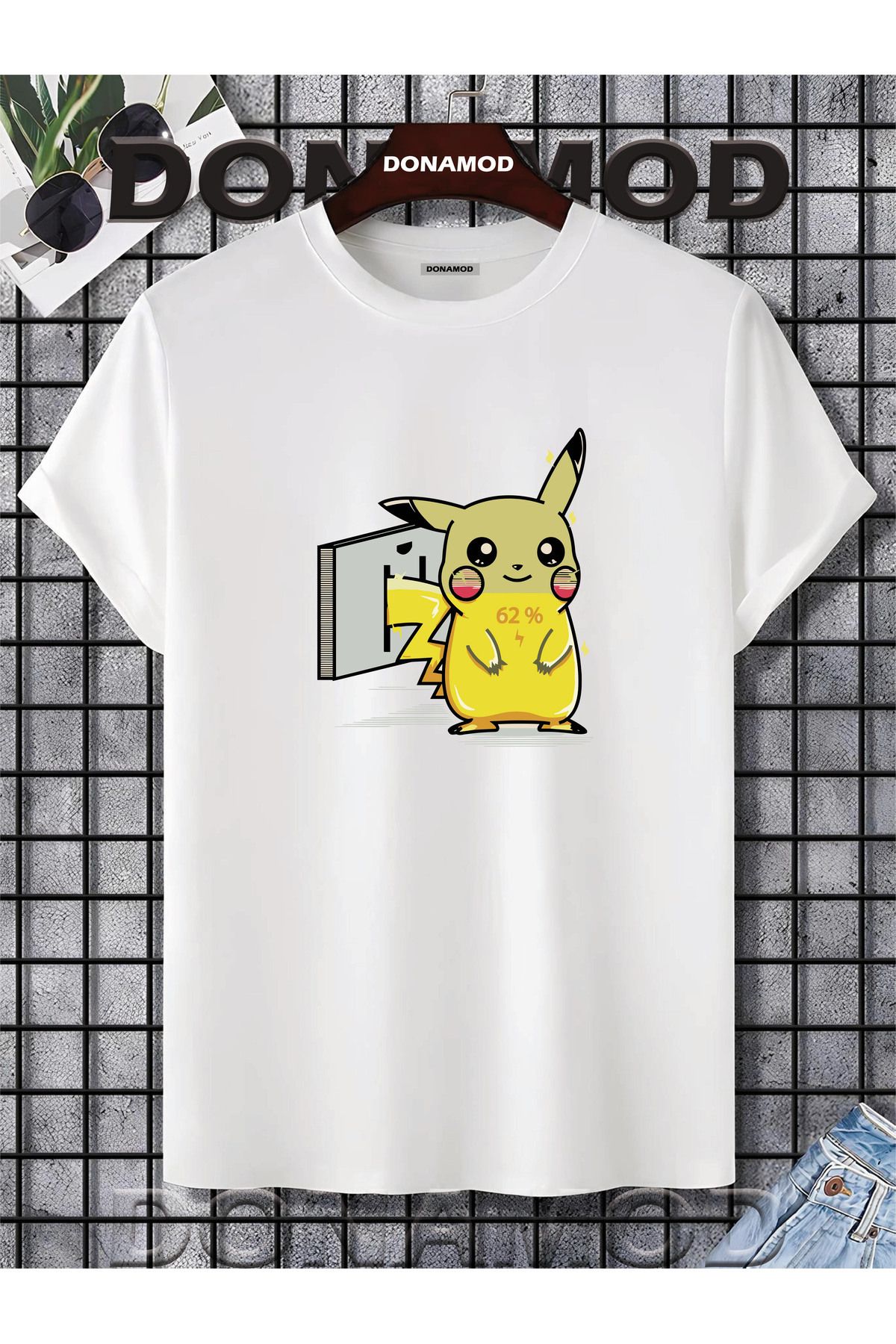 donamod Pikachu Pikaçu Pokemon Maske Çizgi Film Sarı Tasarımlı Hediye Arkadaş Tişört T shirt