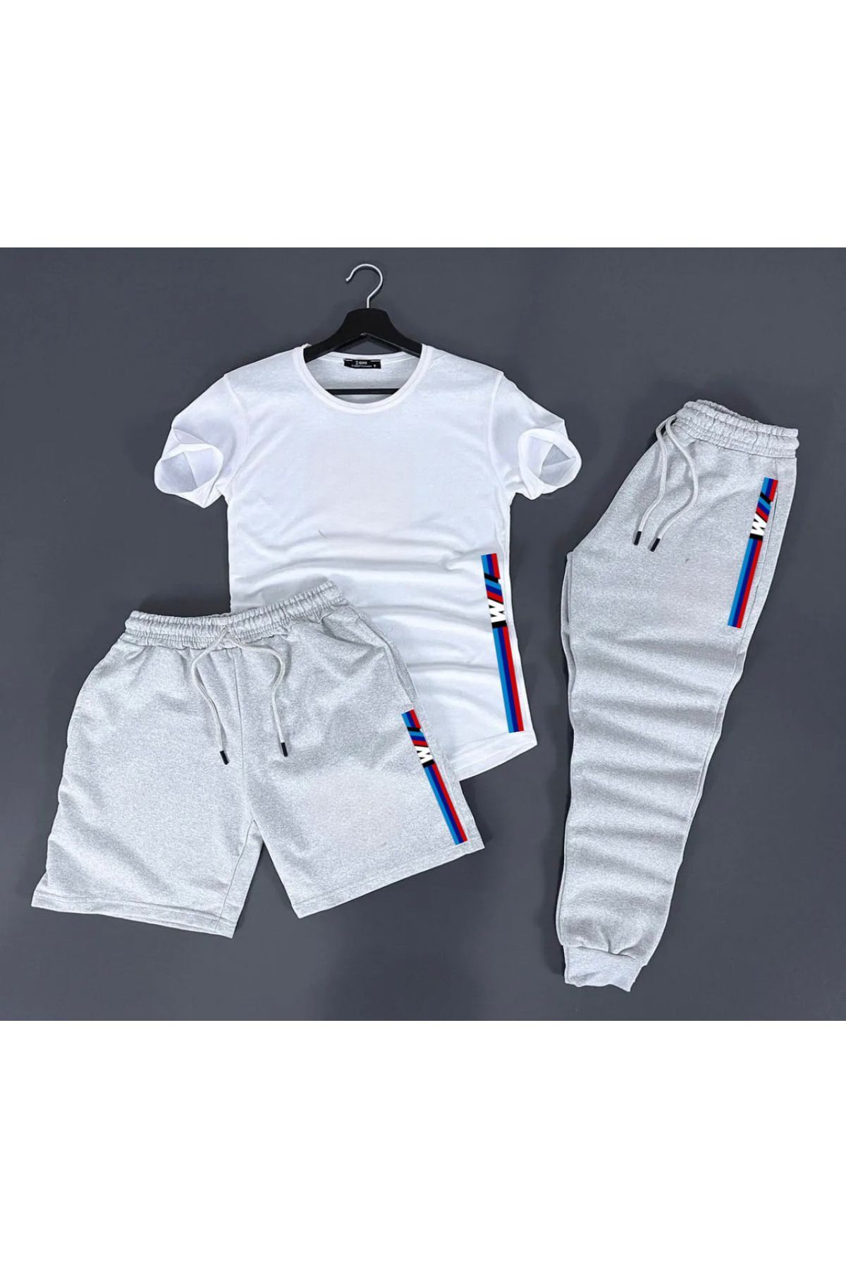 NEW TRENDY COLLECTİON Şort-eşofman-tshirt Bmw Desenli Takım %100 Pamuklu Ürünler 3 LÜ SET UNİSEX