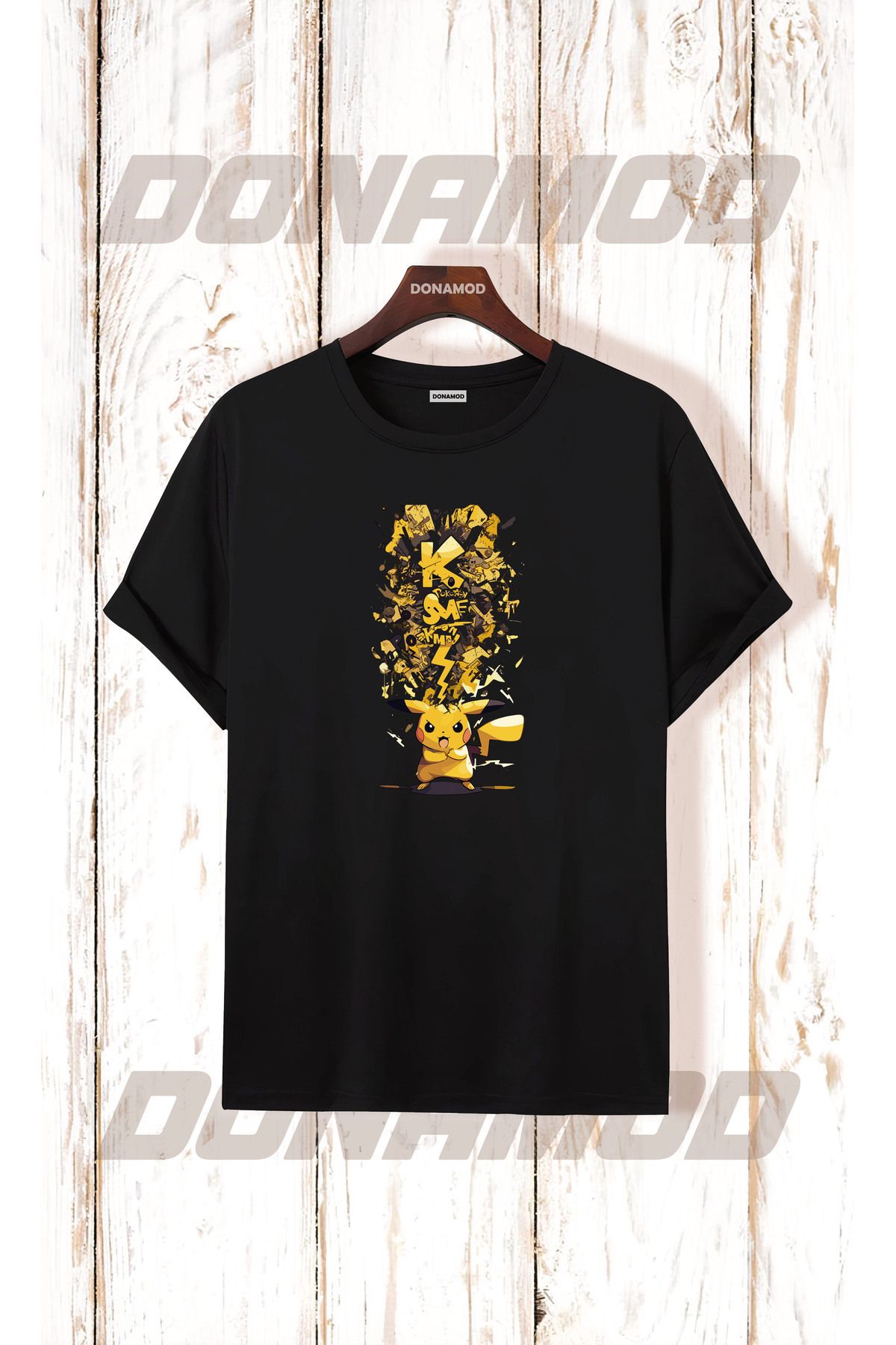 donamod Pikachu Pikaçu Pokemon Maske Çizgi Film Sarı Tasarımlı Hediye Arkadaş Tişört T shirt