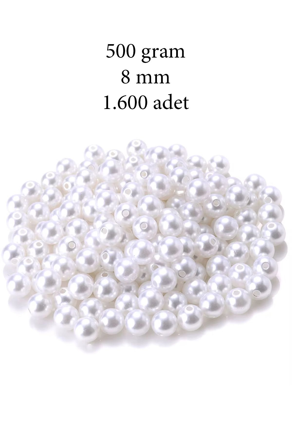 Royaleks 500 gram 8mm Beyaz Renk Plastik İnci Boncuk Çanta ve Takı Yapım Boncuğu (~1.600 adet)
